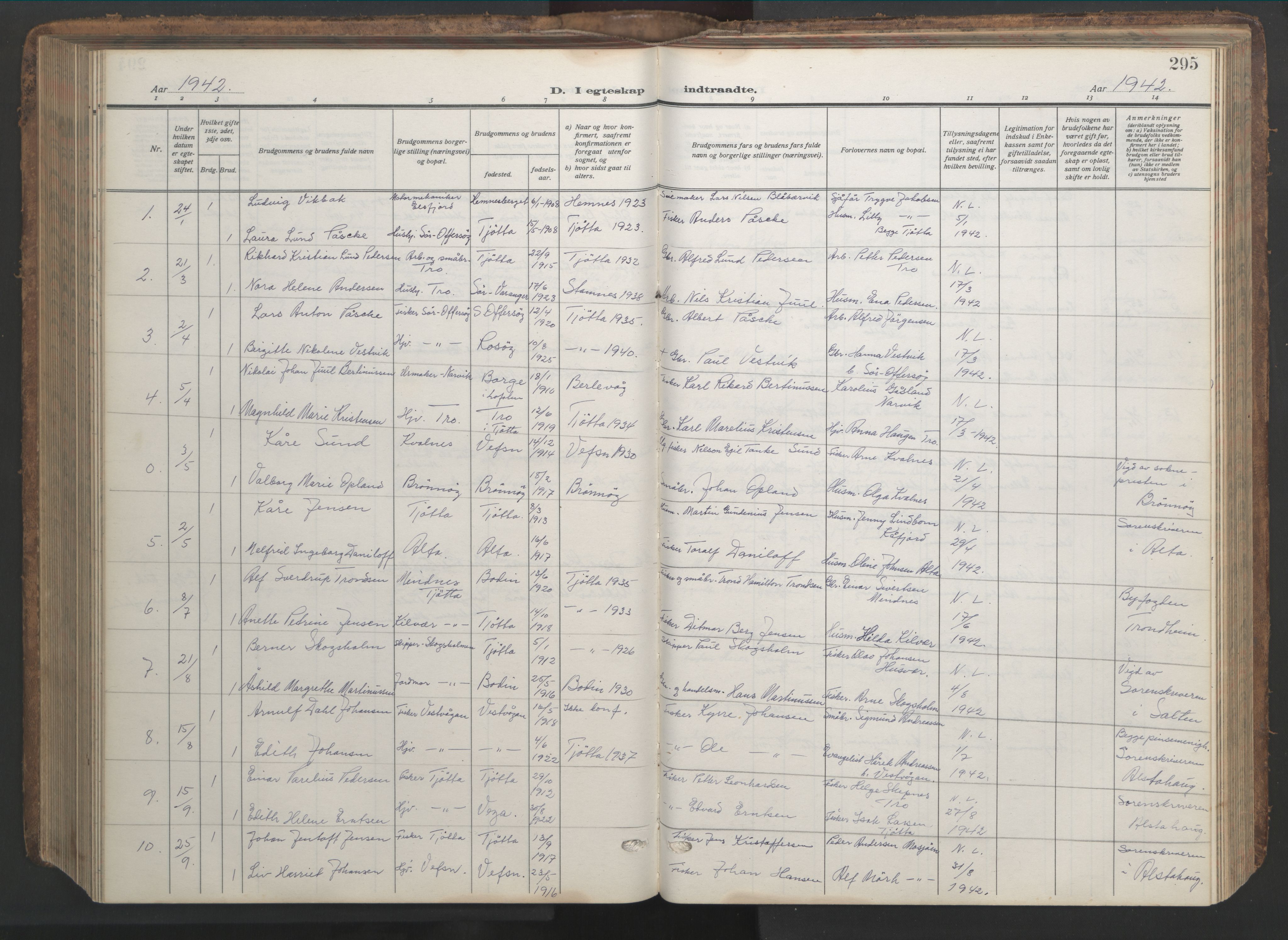 Ministerialprotokoller, klokkerbøker og fødselsregistre - Nordland, AV/SAT-A-1459/817/L0269: Parish register (copy) no. 817C04, 1921-1949, p. 295