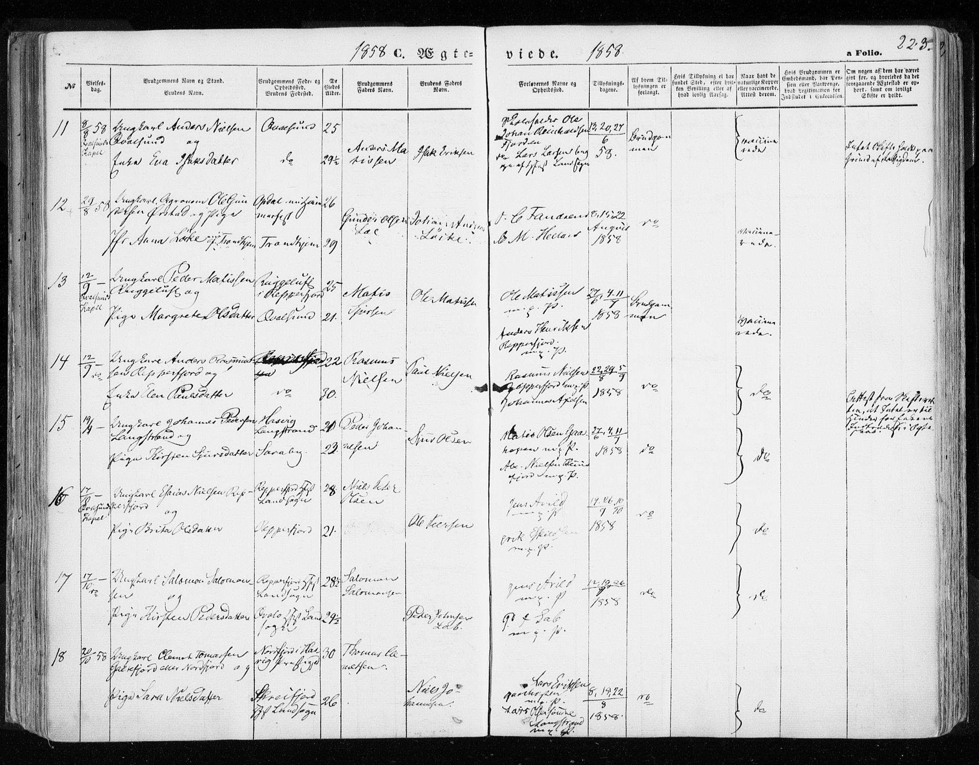 Hammerfest sokneprestkontor, SATØ/S-1347/H/Ha/L0005.kirke: Parish register (official) no. 5, 1857-1869, p. 223