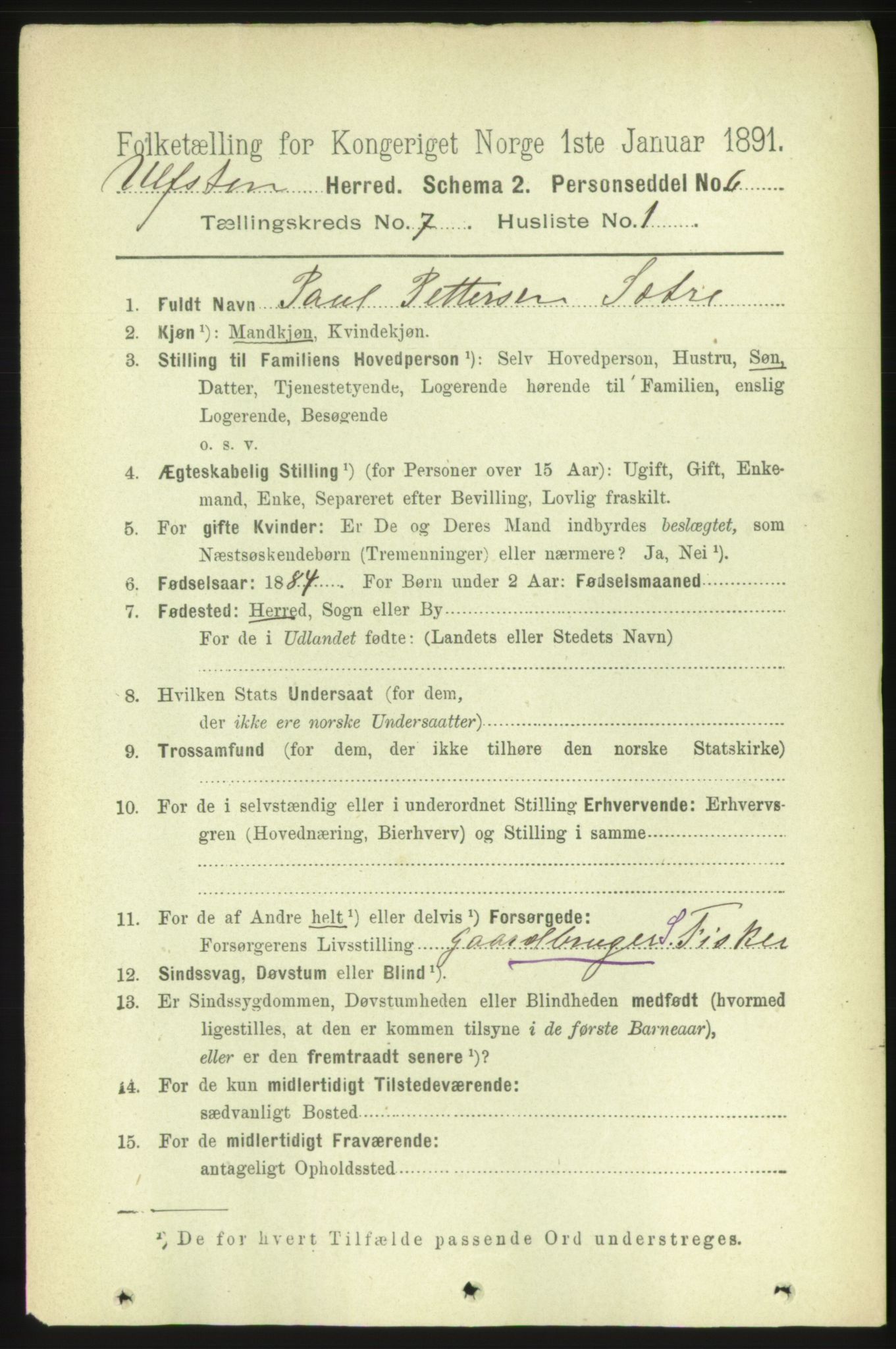 RA, 1891 census for 1516 Ulstein, 1891, p. 2189