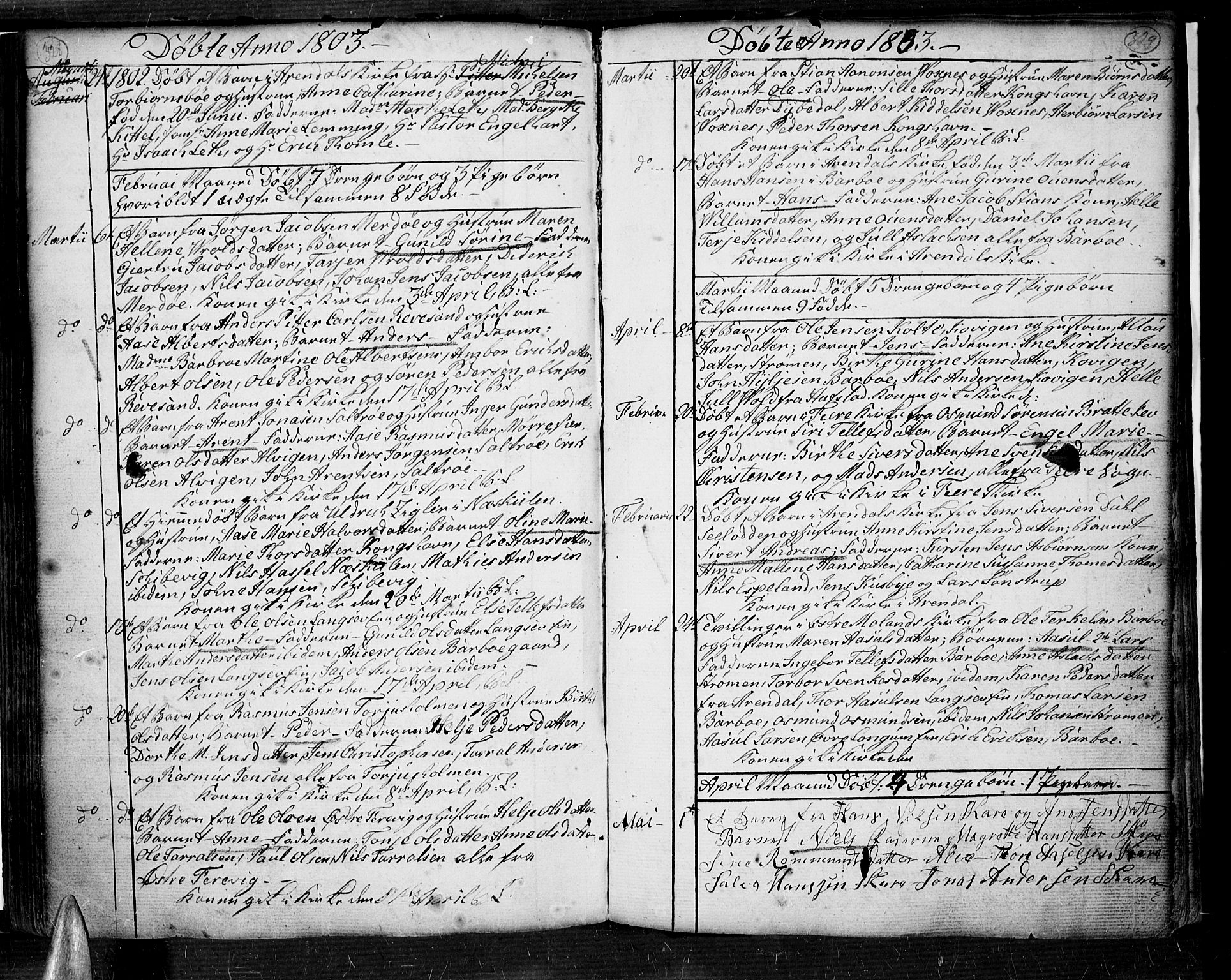 Tromøy sokneprestkontor, AV/SAK-1111-0041/F/Fa/L0002: Parish register (official) no. A 2, 1773-1808, p. 328-329