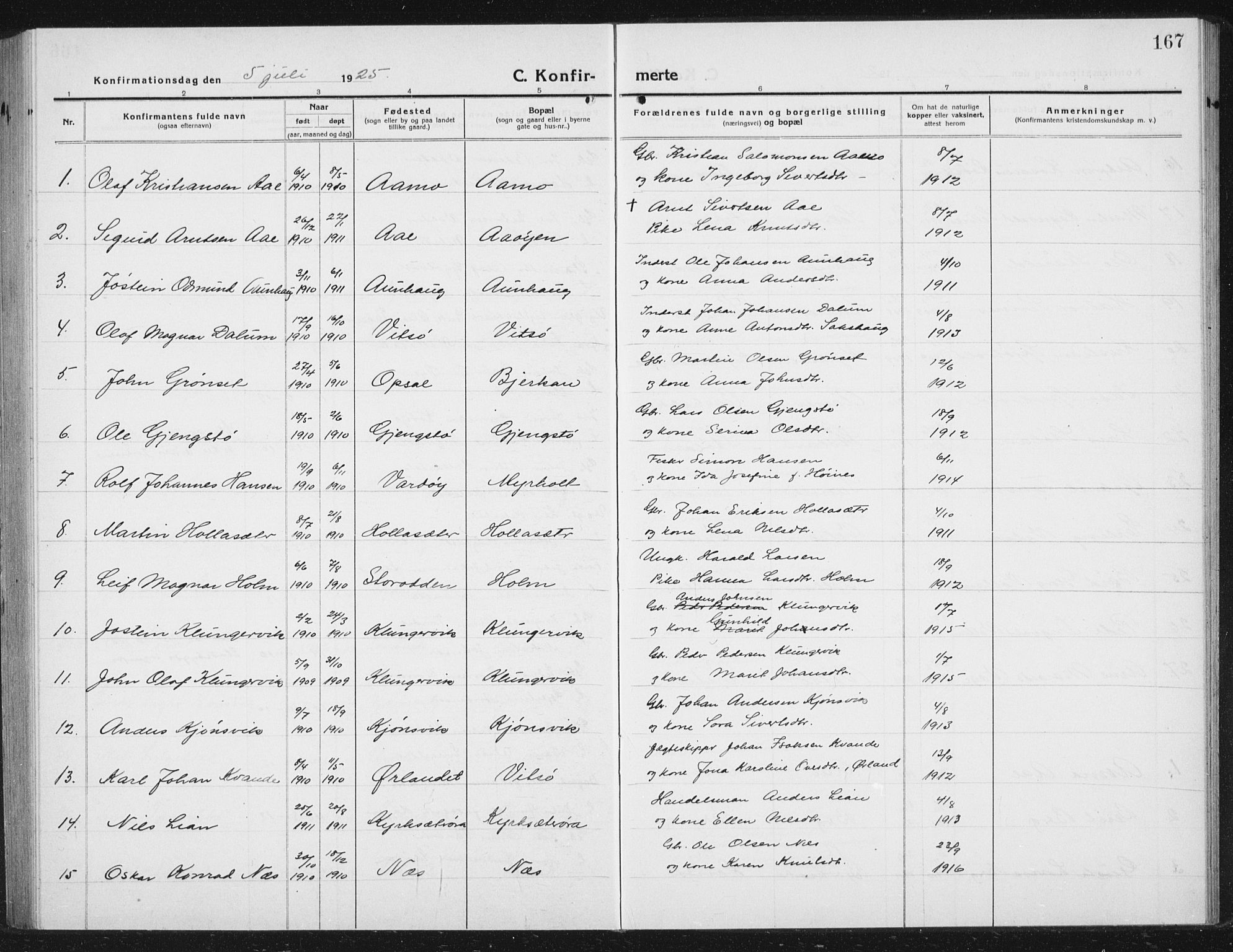 Ministerialprotokoller, klokkerbøker og fødselsregistre - Sør-Trøndelag, SAT/A-1456/630/L0506: Parish register (copy) no. 630C04, 1914-1933, p. 167