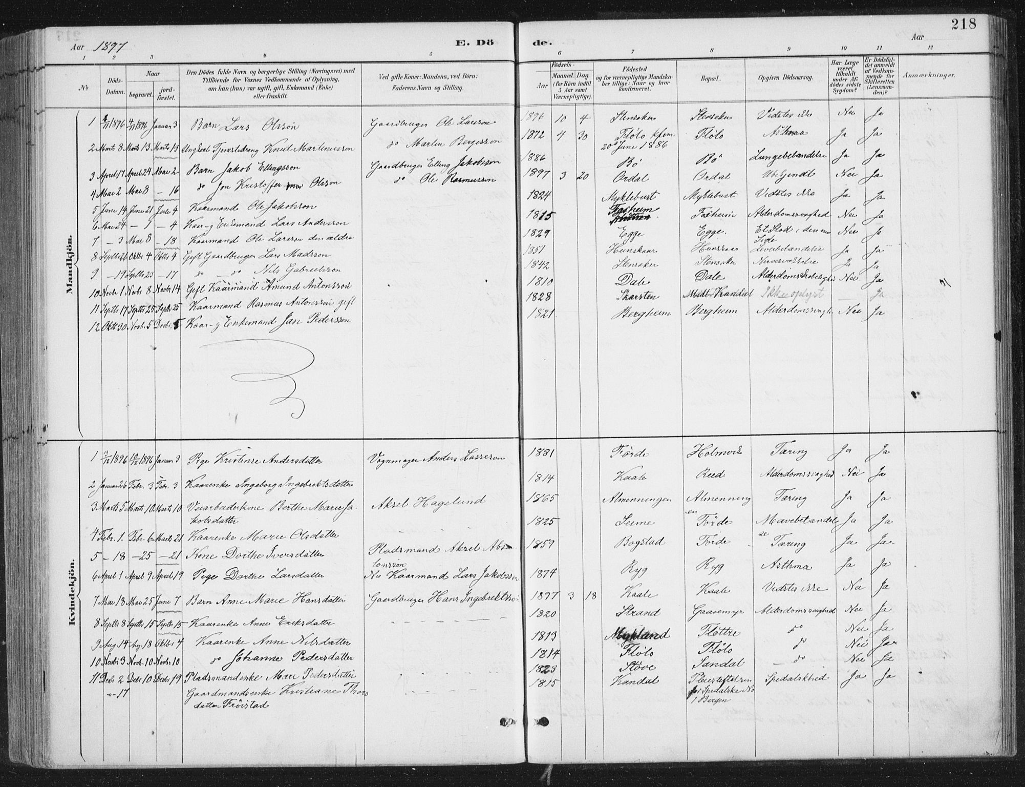 Gloppen sokneprestembete, SAB/A-80101/H/Haa/Haac/L0002: Parish register (official) no. C  2, 1887-1904, p. 218
