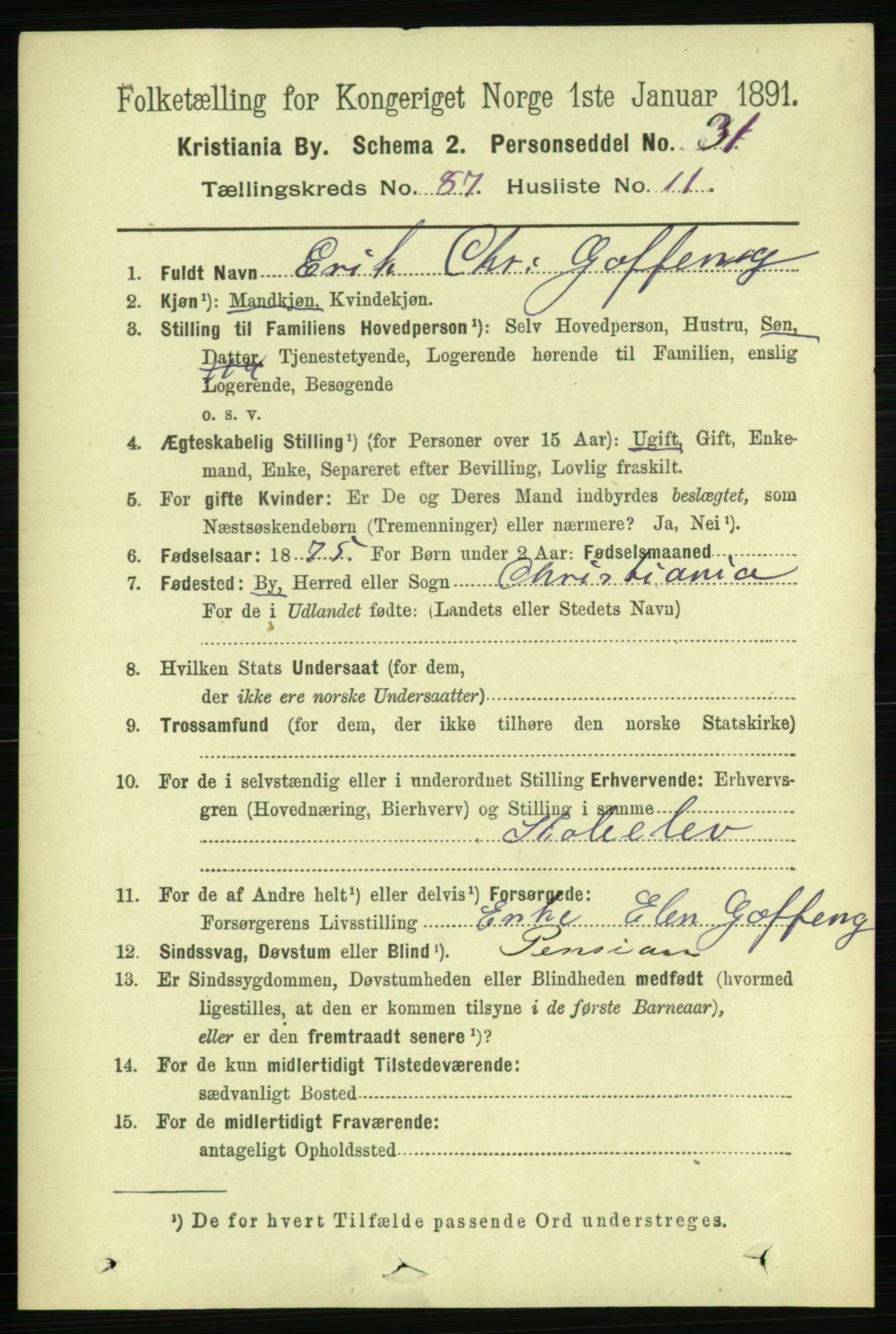 RA, 1891 census for 0301 Kristiania, 1891, p. 43812