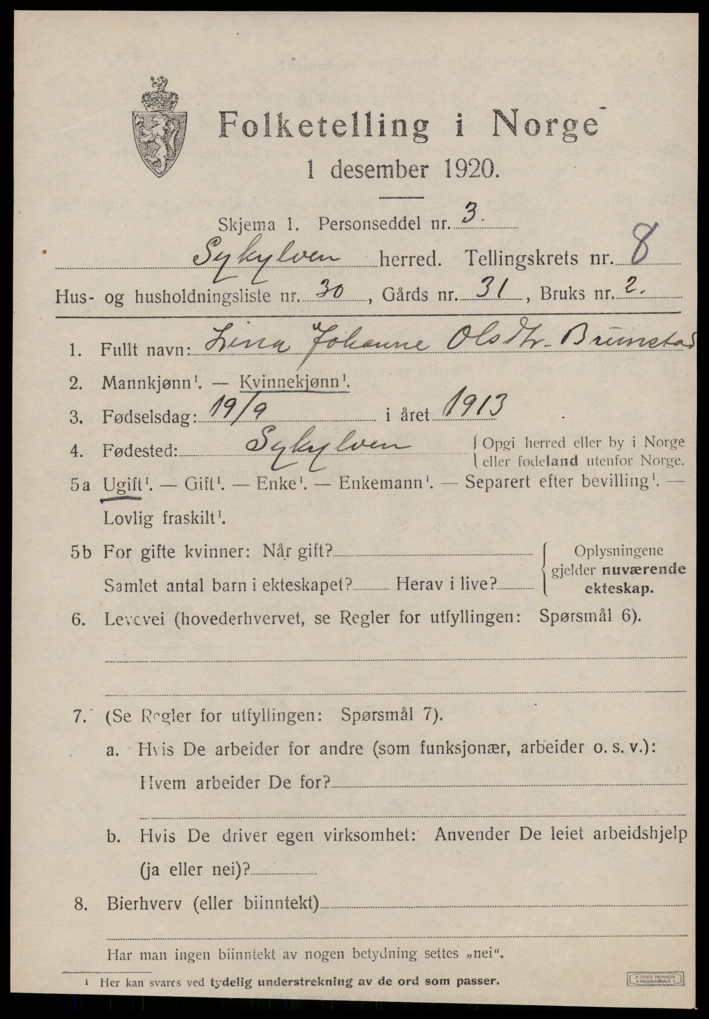 SAT, 1920 census for Sykkylven, 1920, p. 4679