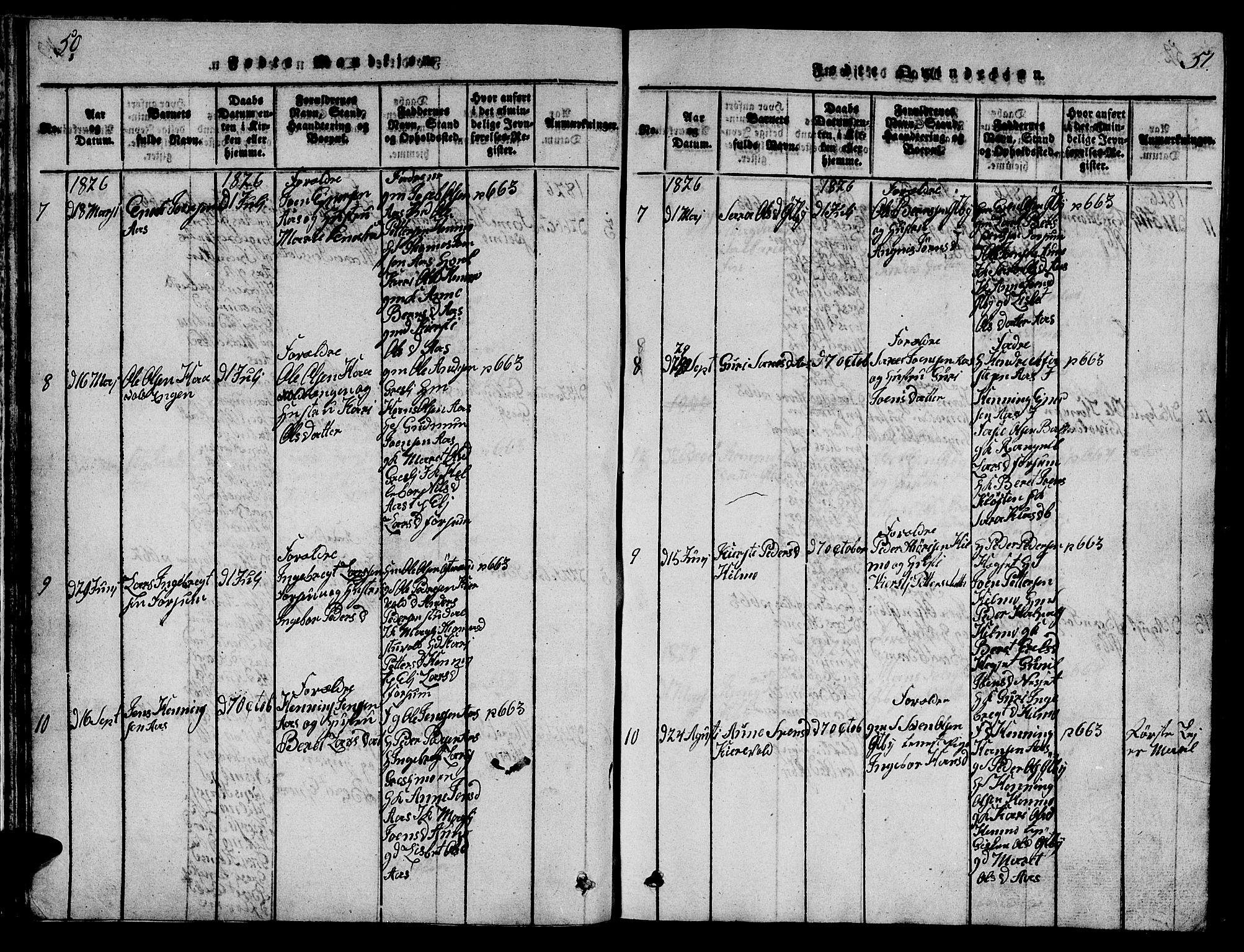 Ministerialprotokoller, klokkerbøker og fødselsregistre - Sør-Trøndelag, SAT/A-1456/698/L1164: Parish register (copy) no. 698C01, 1816-1861, p. 50-51