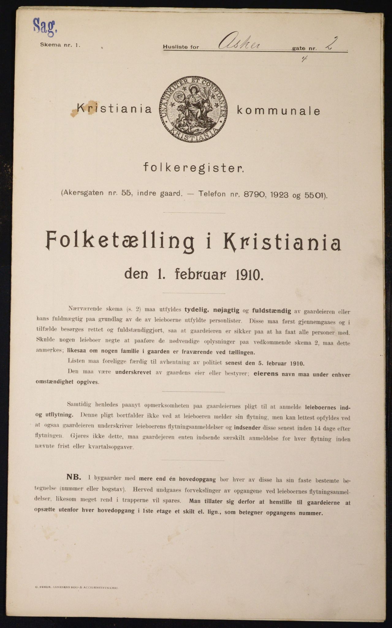 OBA, Municipal Census 1910 for Kristiania, 1910, p. 2314