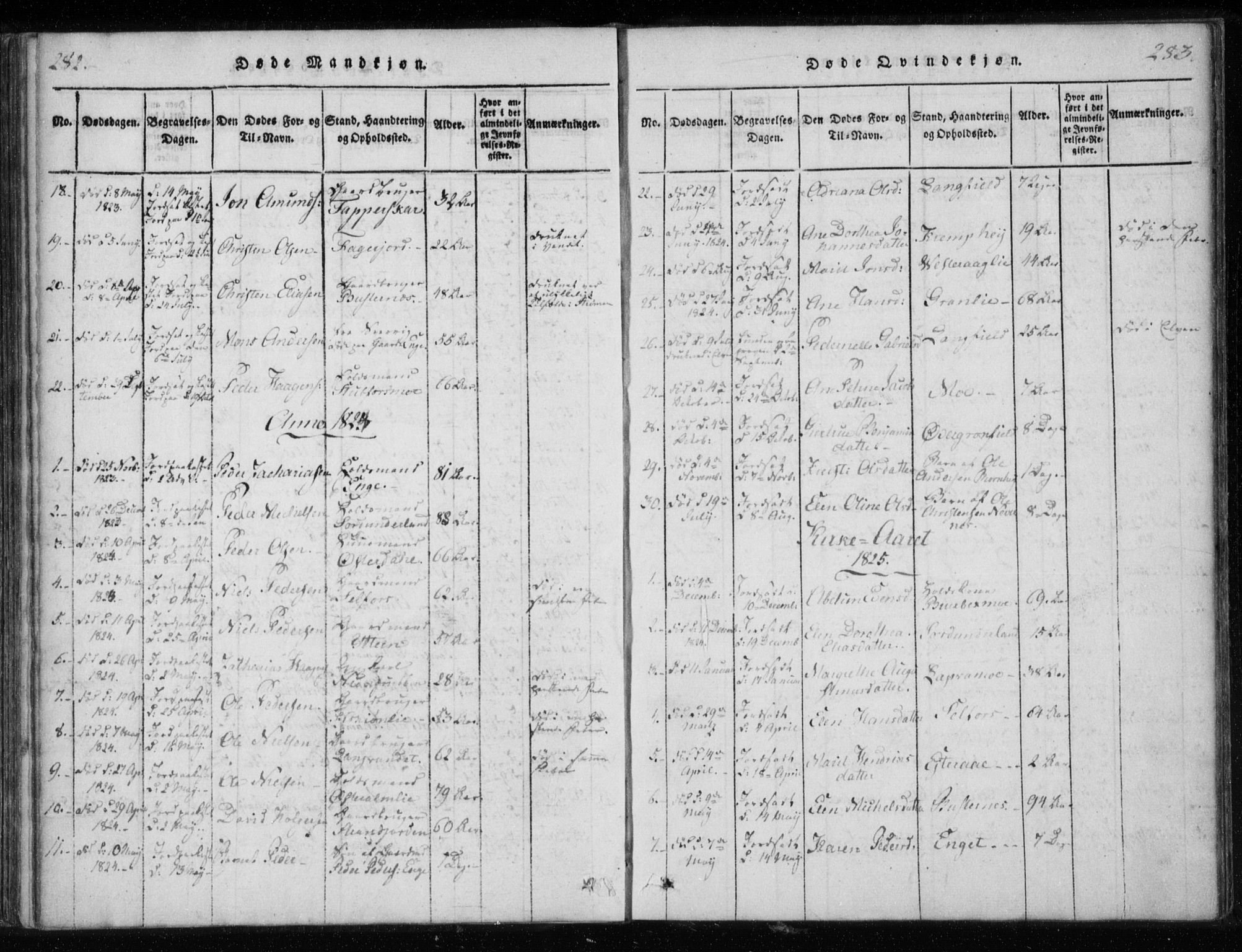 Ministerialprotokoller, klokkerbøker og fødselsregistre - Nordland, SAT/A-1459/825/L0353: Parish register (official) no. 825A07, 1820-1826, p. 282-283