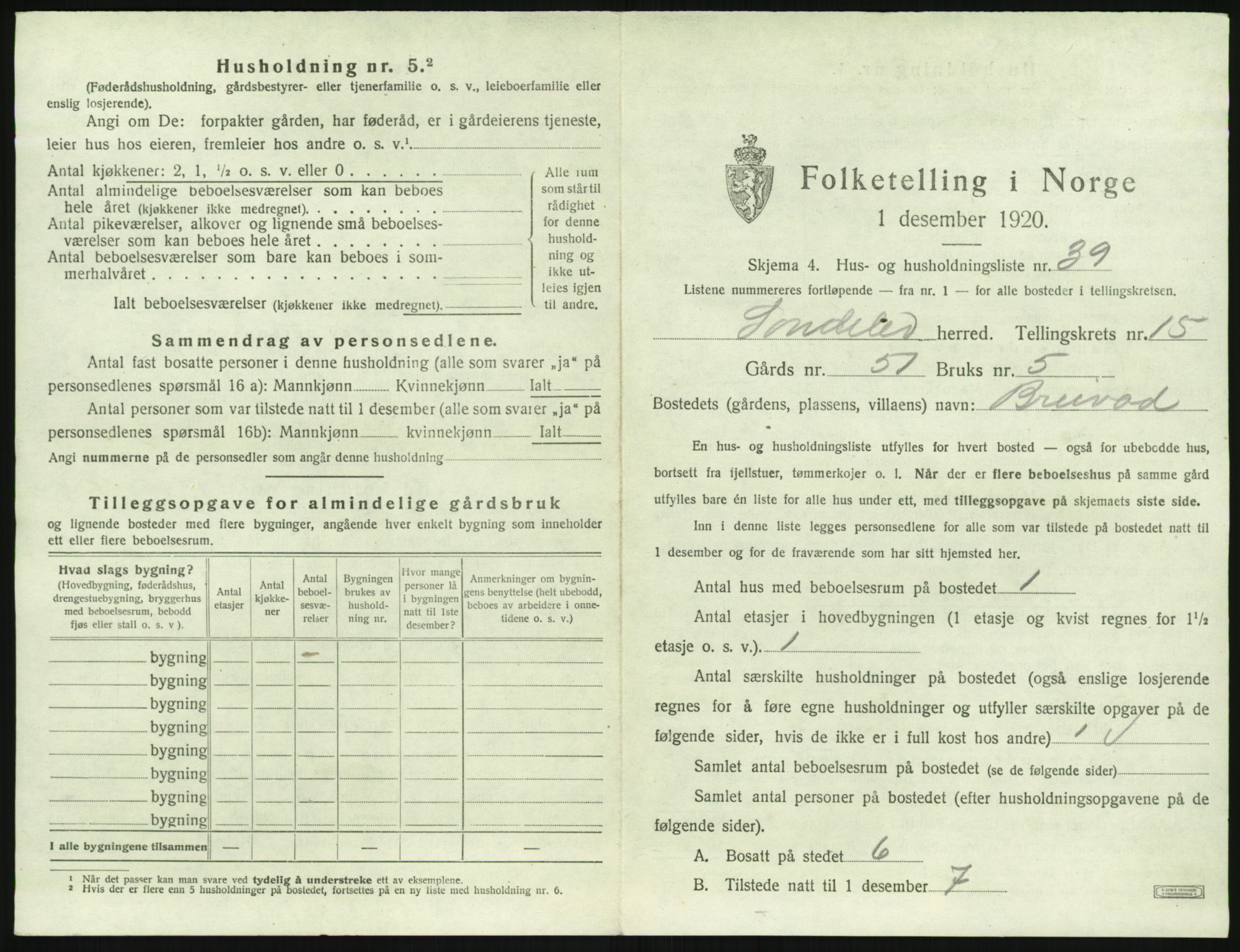 SAK, 1920 census for Søndeled, 1920, p. 1211