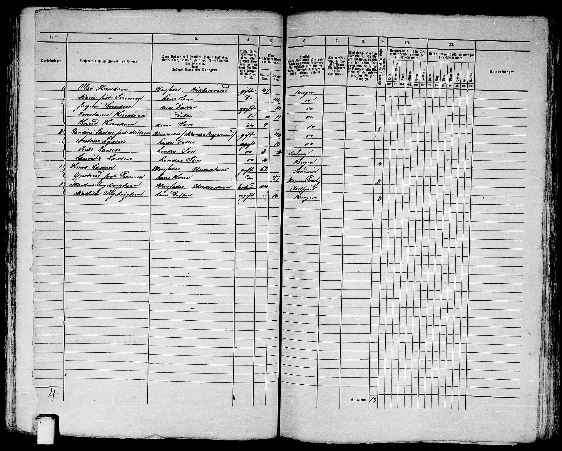 RA, 1865 census for Bergen, 1865, p. 764