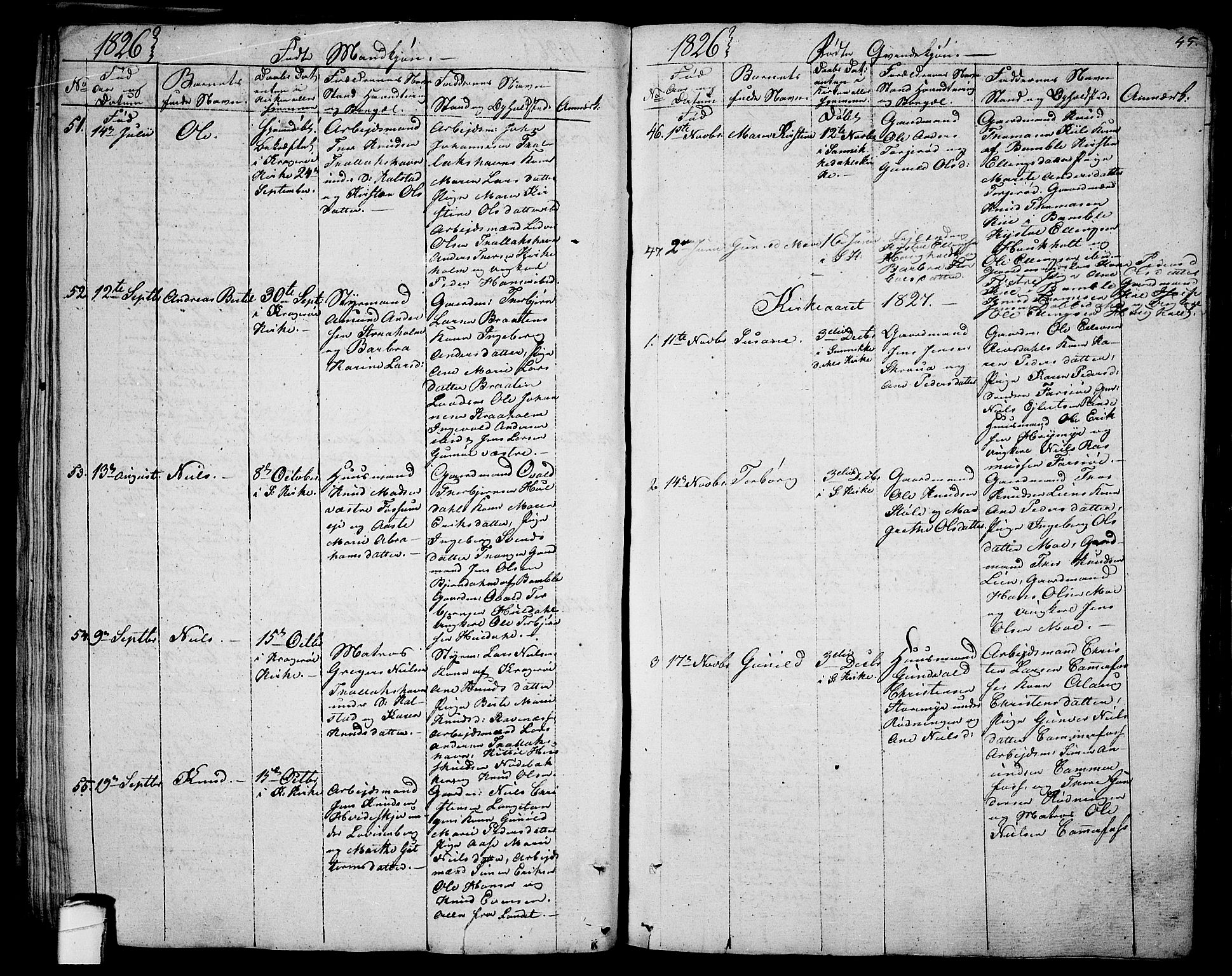 Sannidal kirkebøker, SAKO/A-296/F/Fa/L0005: Parish register (official) no. 5, 1823-1830, p. 45