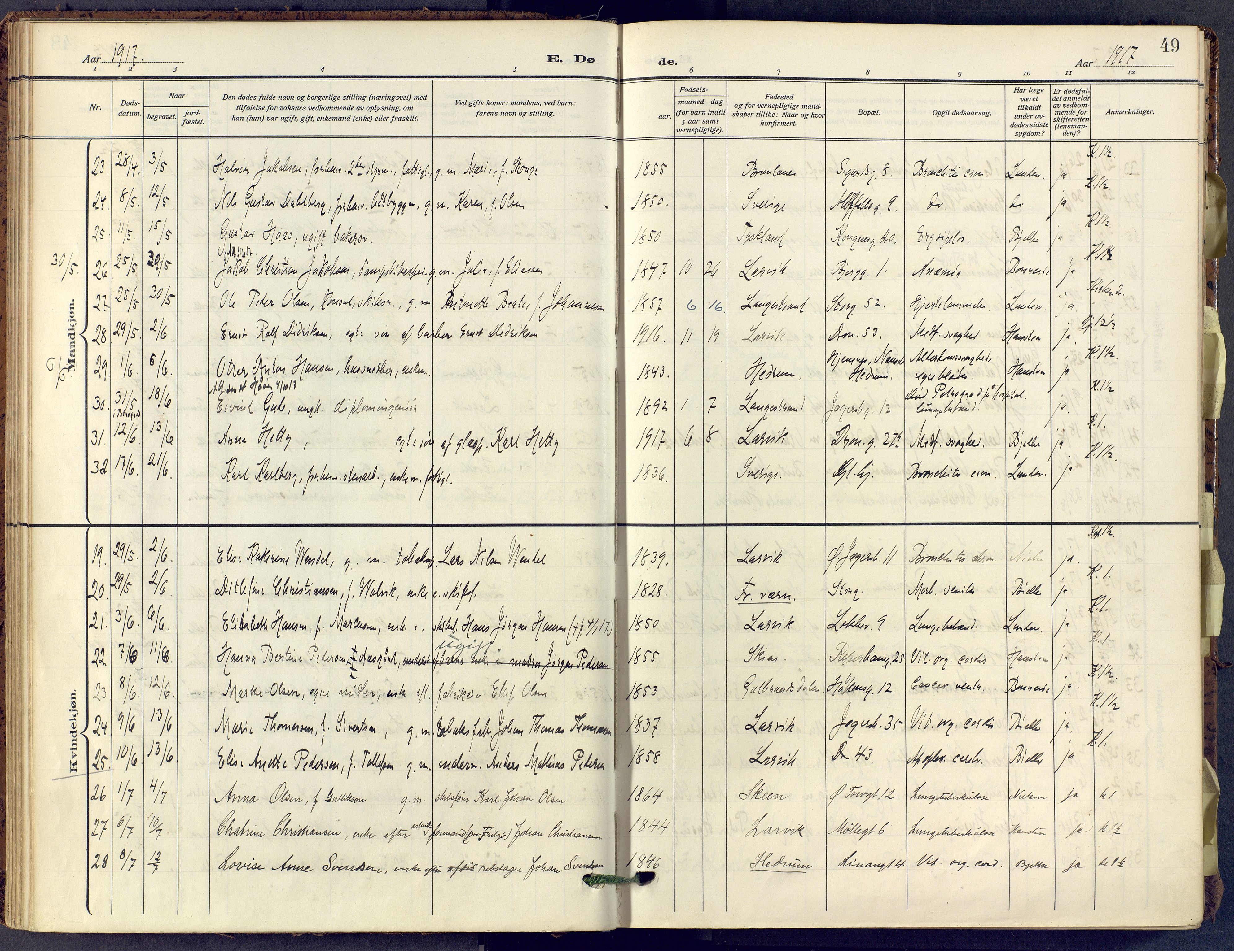 Larvik kirkebøker, AV/SAKO-A-352/F/Fa/L0013: Parish register (official) no. I 13, 1910-1960, p. 49