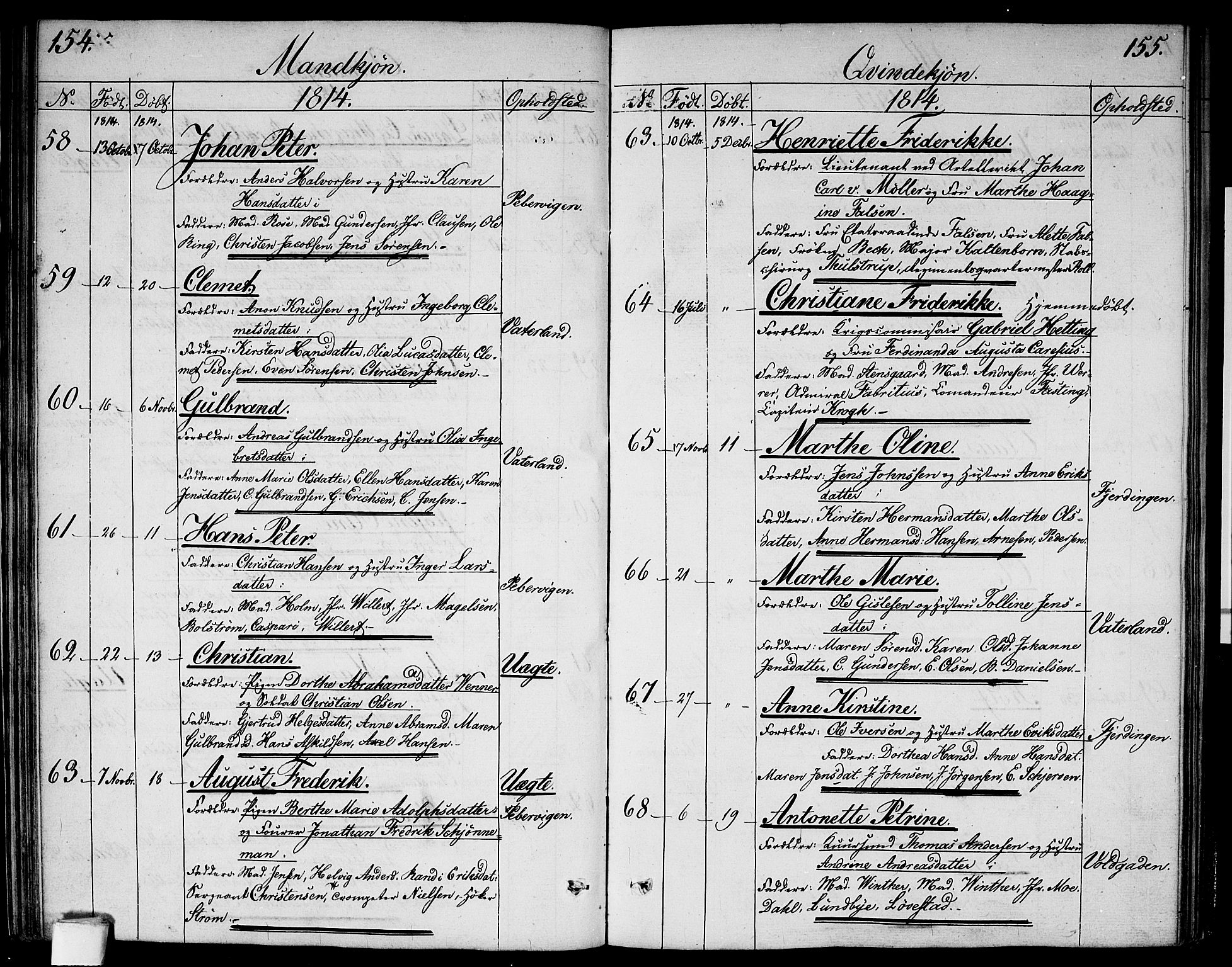 Garnisonsmenigheten Kirkebøker, SAO/A-10846/G/Ga/L0002: Parish register (copy) no. 2, 1810-1814, p. 154-155