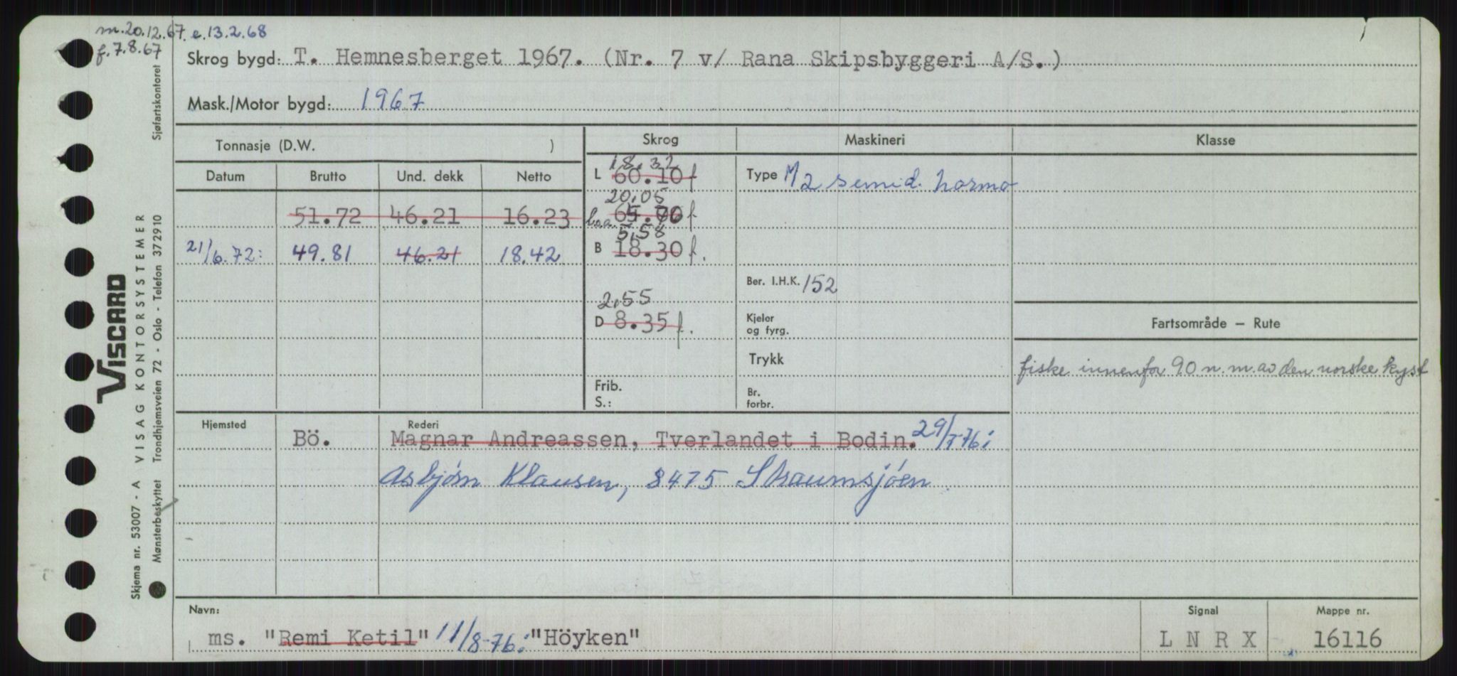 Sjøfartsdirektoratet med forløpere, Skipsmålingen, RA/S-1627/H/Ha/L0003/0001: Fartøy, Hilm-Mar / Fartøy, Hilm-Kol, p. 215