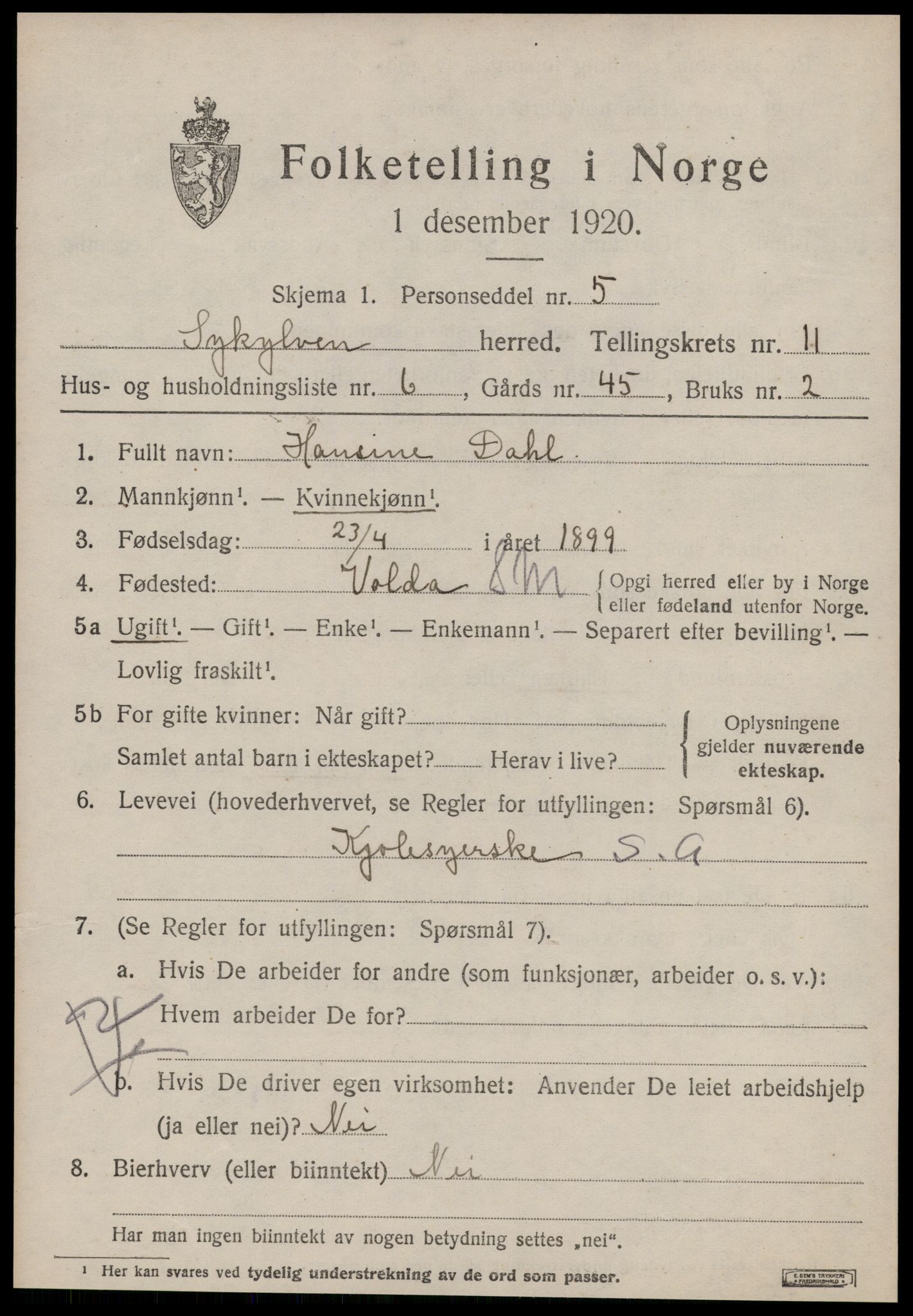 SAT, 1920 census for Sykkylven, 1920, p. 5469