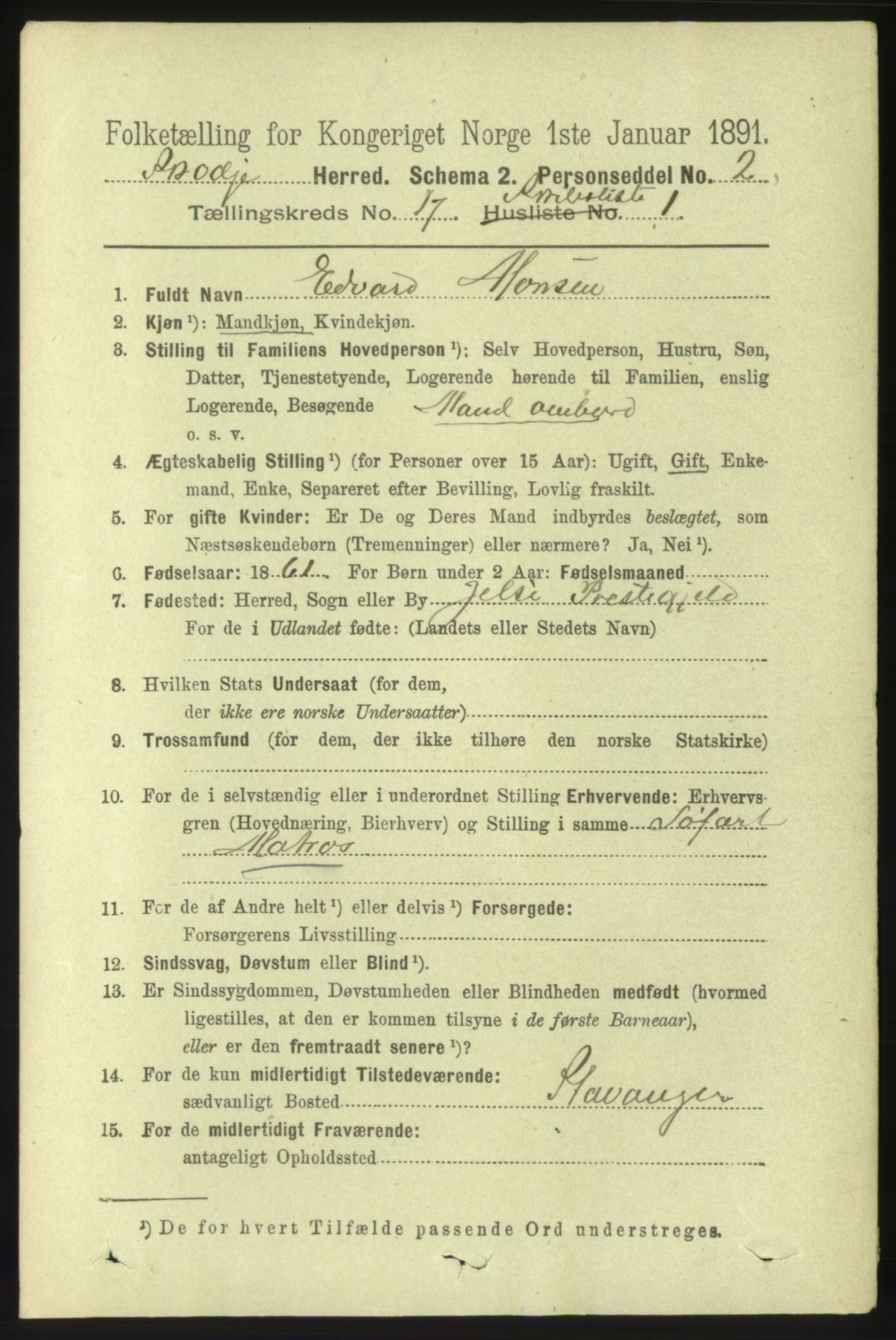 RA, 1891 census for 1529 Skodje, 1891, p. 3786