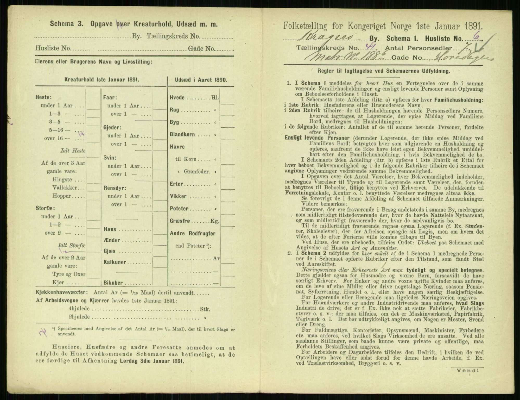 RA, 1891 census for 0801 Kragerø, 1891, p. 1668