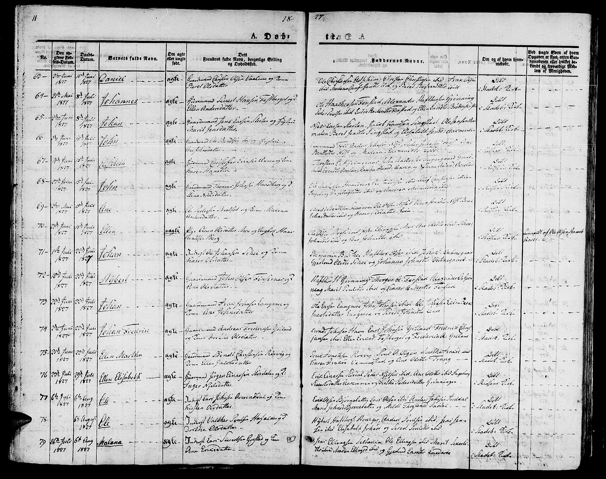 Ministerialprotokoller, klokkerbøker og fødselsregistre - Sør-Trøndelag, SAT/A-1456/646/L0609: Parish register (official) no. 646A07, 1826-1838, p. 11