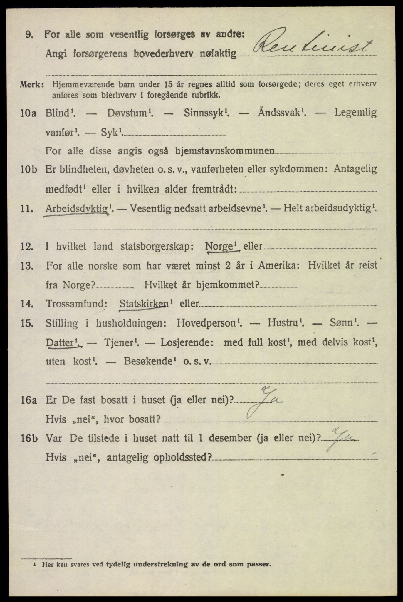 SAH, 1920 census for Trysil, 1920, p. 4658