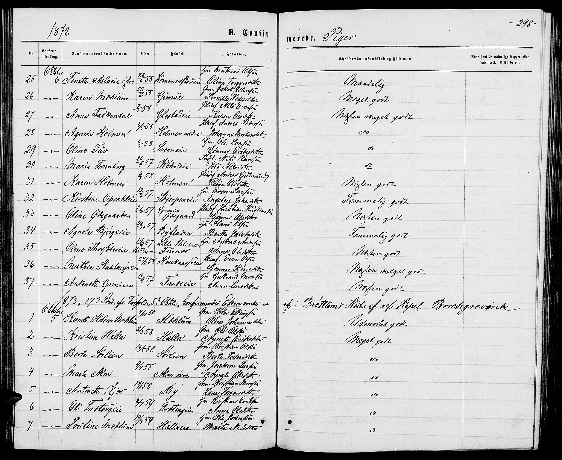 Ringsaker prestekontor, SAH/PREST-014/L/La/L0008: Parish register (copy) no. 8, 1870-1878, p. 298