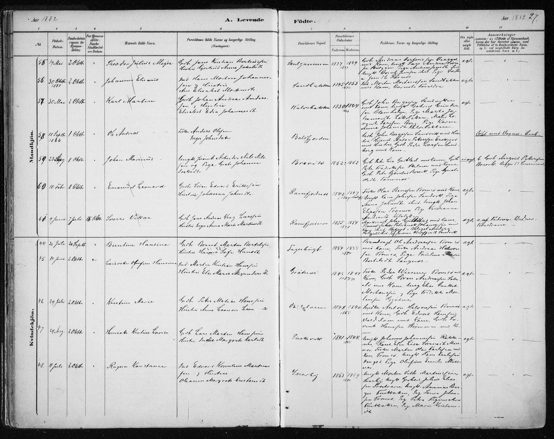 Tromsøysund sokneprestkontor, SATØ/S-1304/G/Ga/L0004kirke: Parish register (official) no. 4, 1880-1888, p. 27