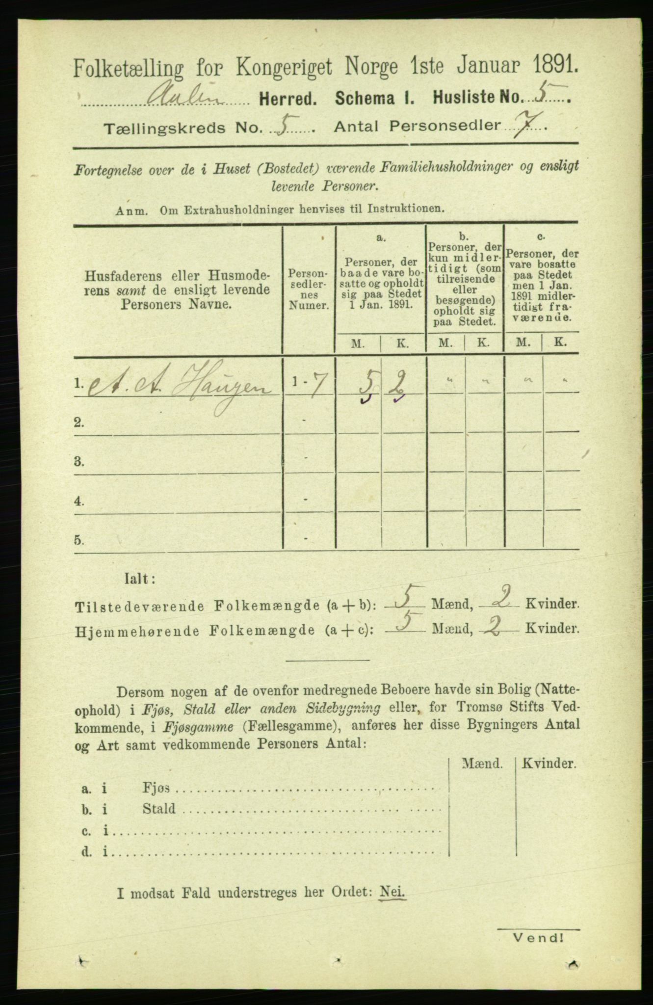 RA, 1891 census for 1644 Ålen, 1891, p. 1441