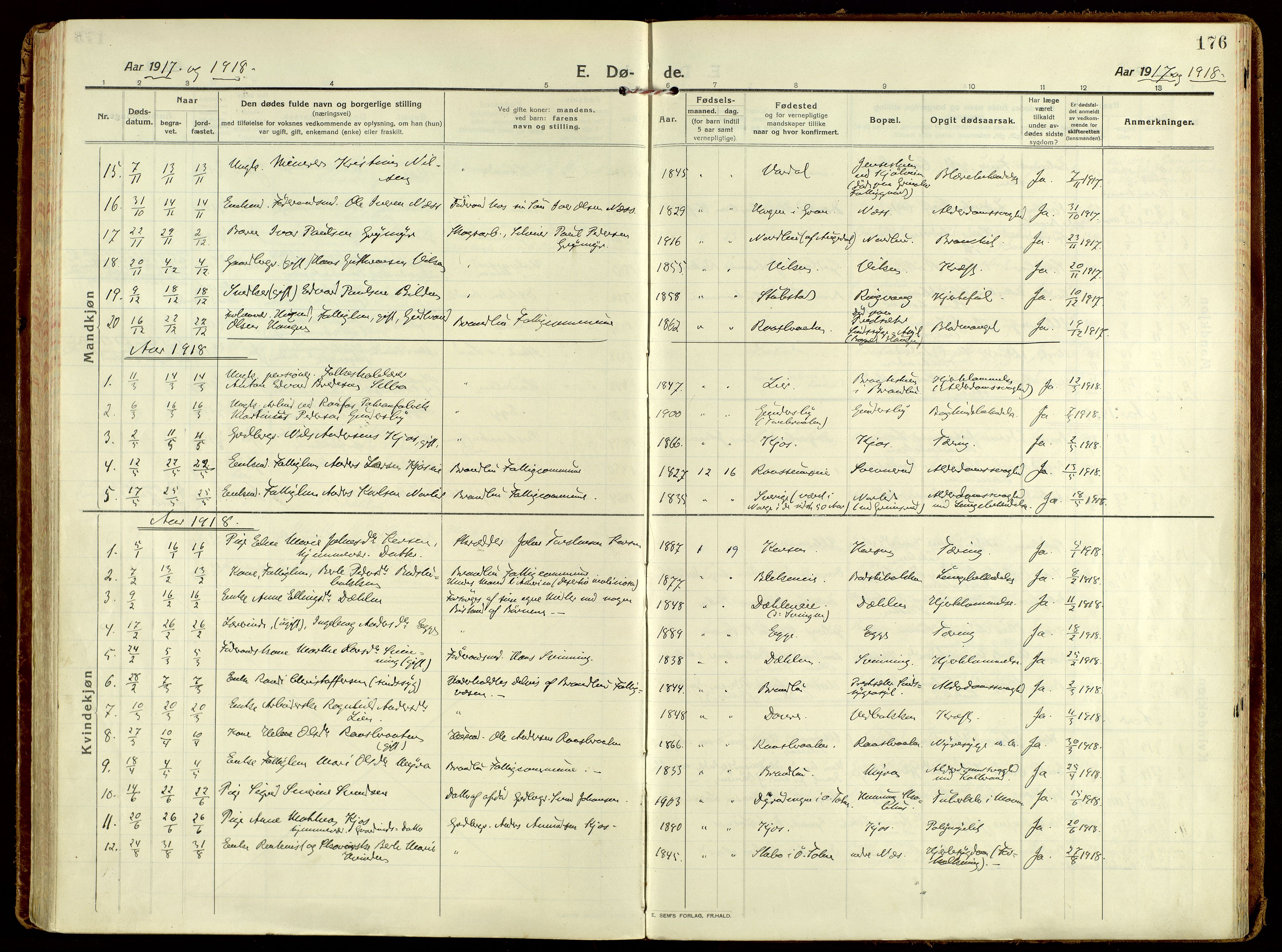 Brandbu prestekontor, AV/SAH-PREST-114/H/Ha/Haa/L0004: Parish register (official) no. 4, 1913-1923, p. 176