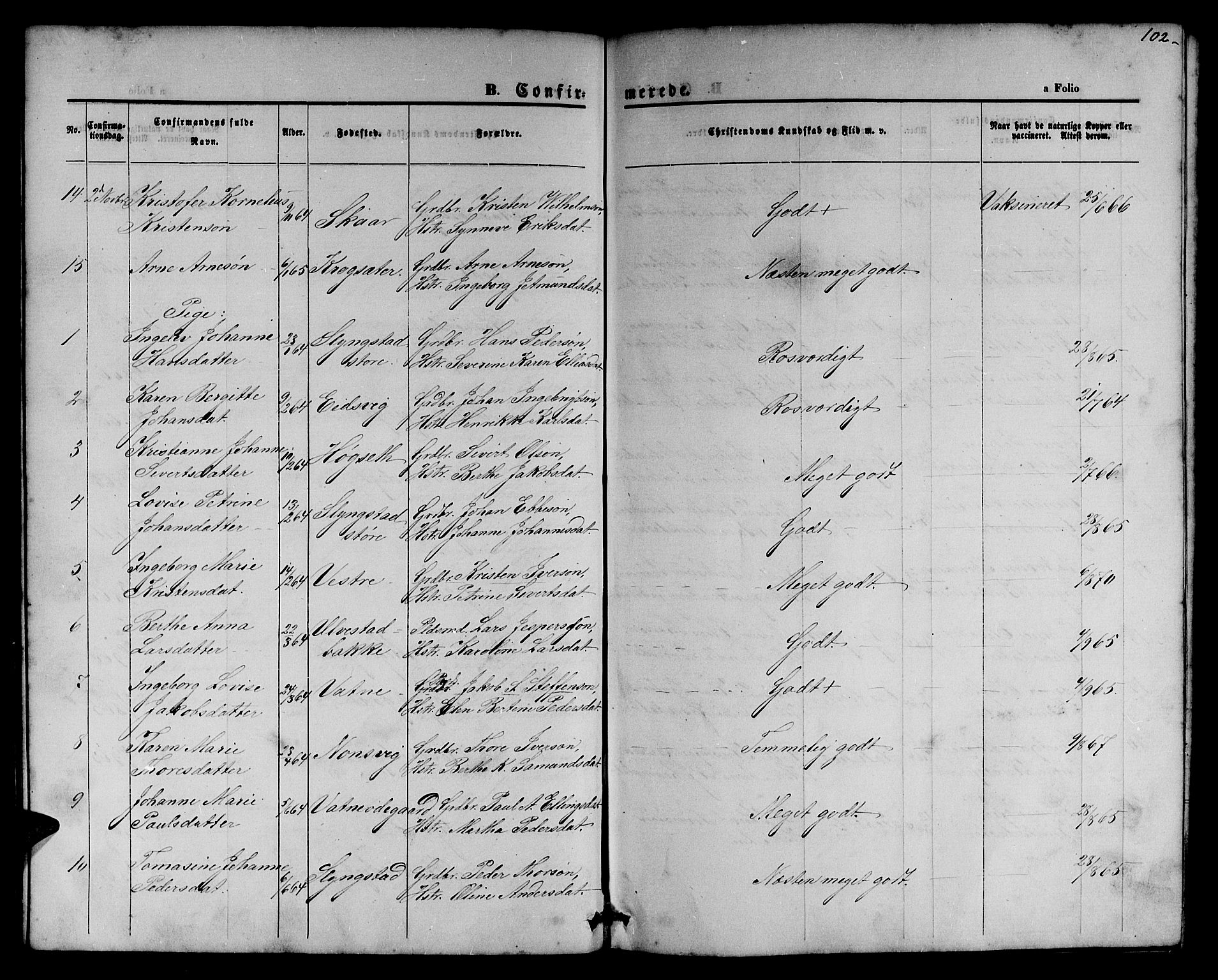 Ministerialprotokoller, klokkerbøker og fødselsregistre - Møre og Romsdal, AV/SAT-A-1454/525/L0375: Parish register (copy) no. 525C01, 1865-1879, p. 102