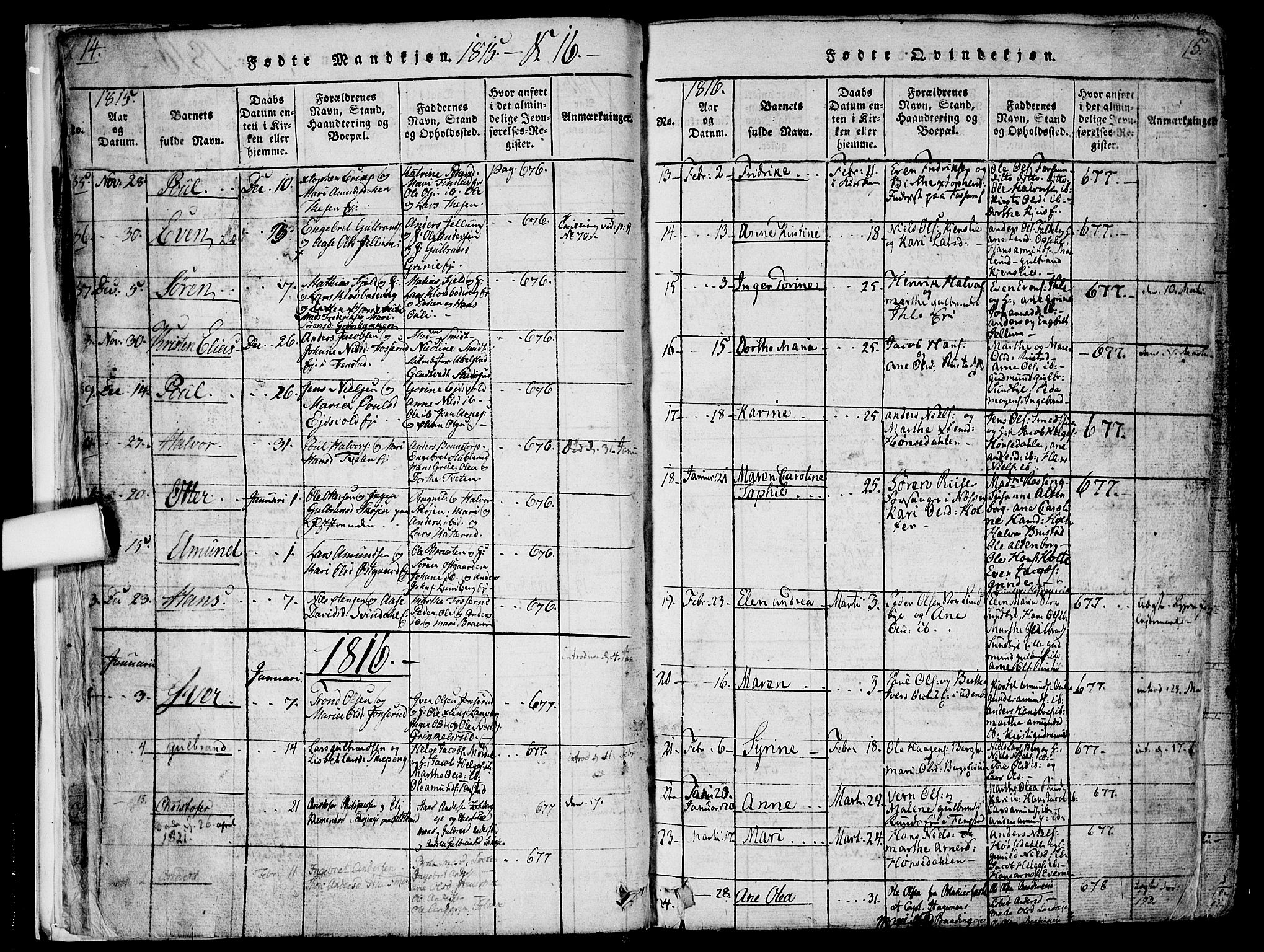 Nes prestekontor Kirkebøker, SAO/A-10410/F/Fa/L0005: Parish register (official) no. I 5, 1815-1835, p. 14-15
