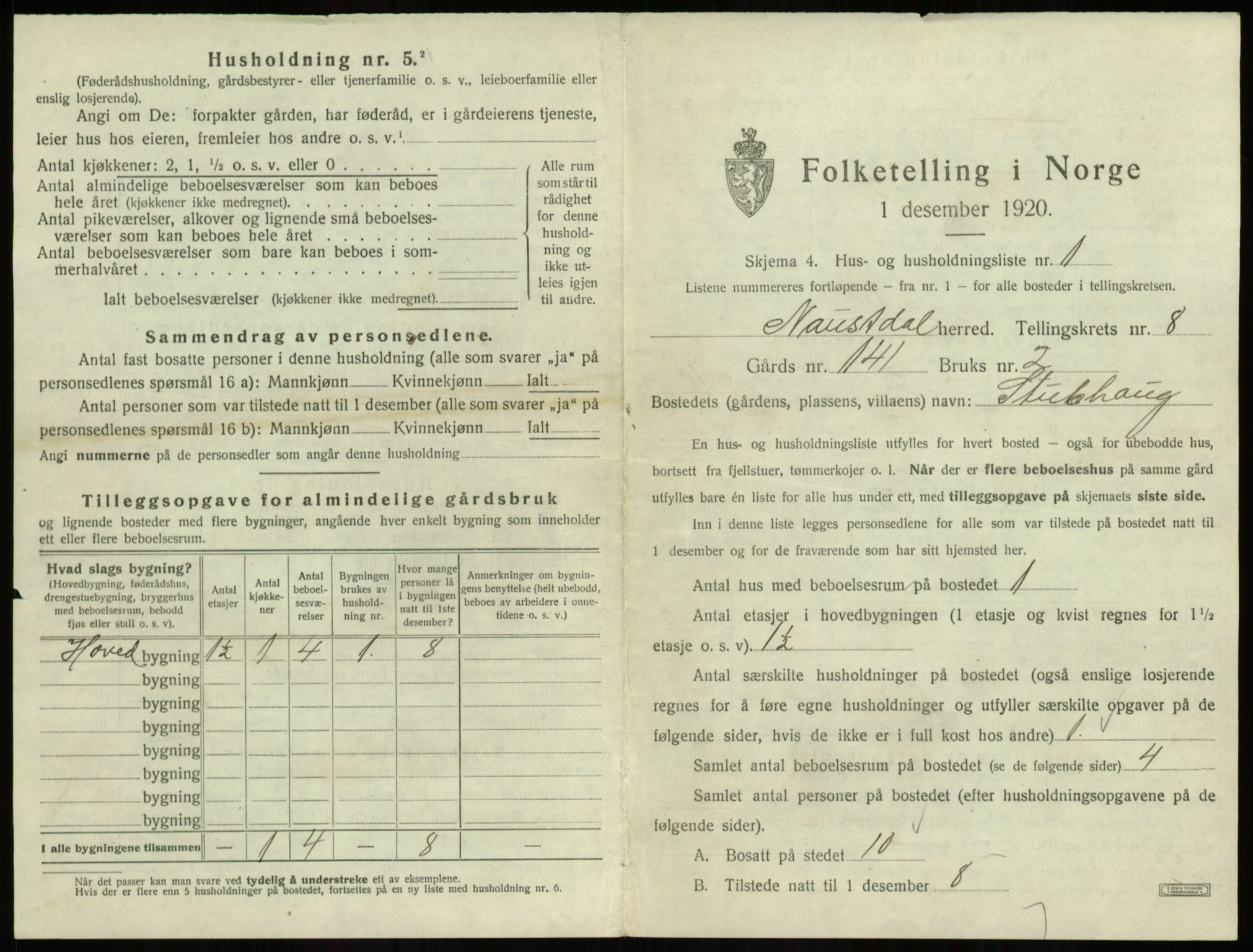 SAB, 1920 census for Naustdal, 1920, p. 712