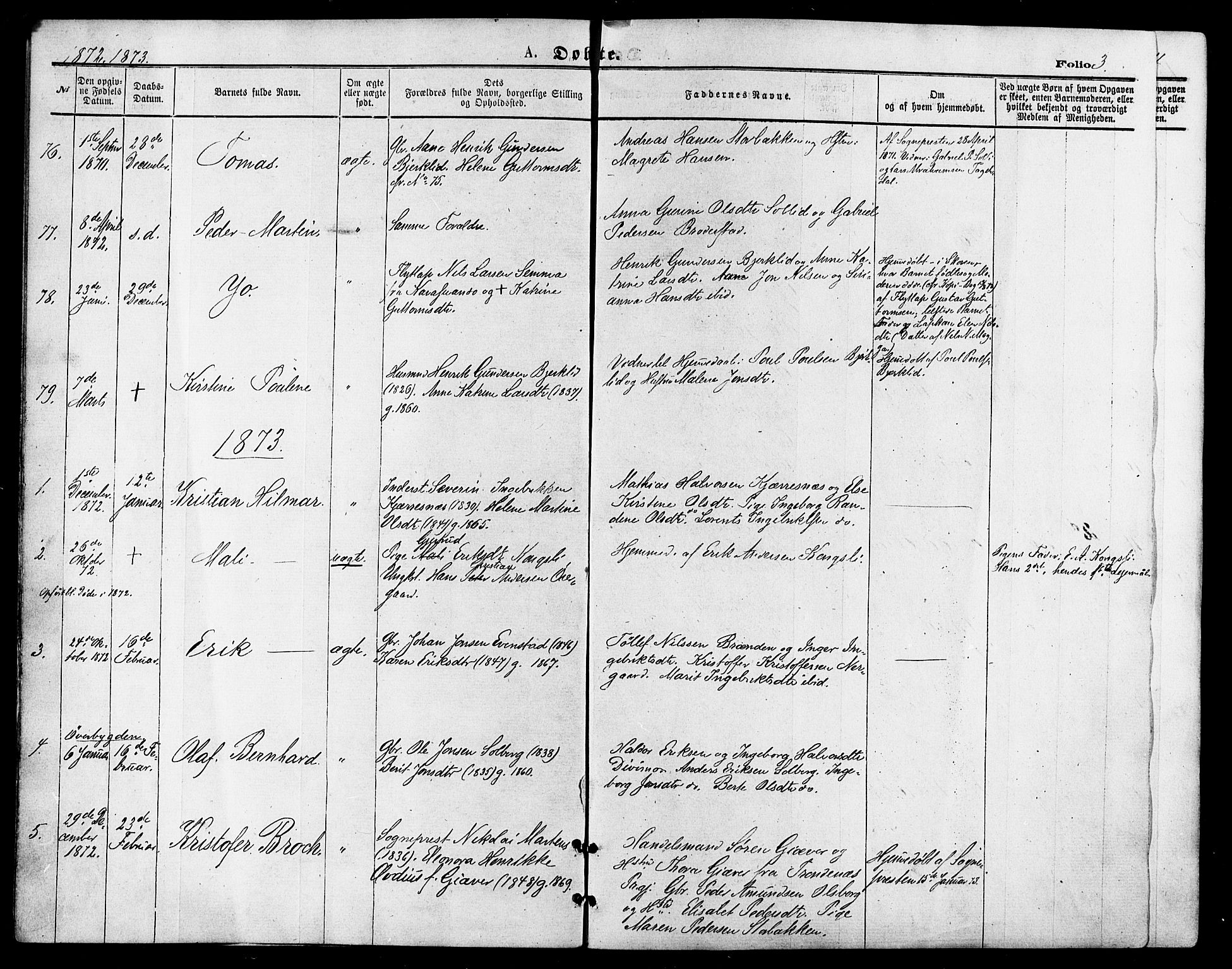 Målselv sokneprestembete, SATØ/S-1311/G/Ga/Gaa/L0005kirke: Parish register (official) no. 5, 1872-1884, p. 3