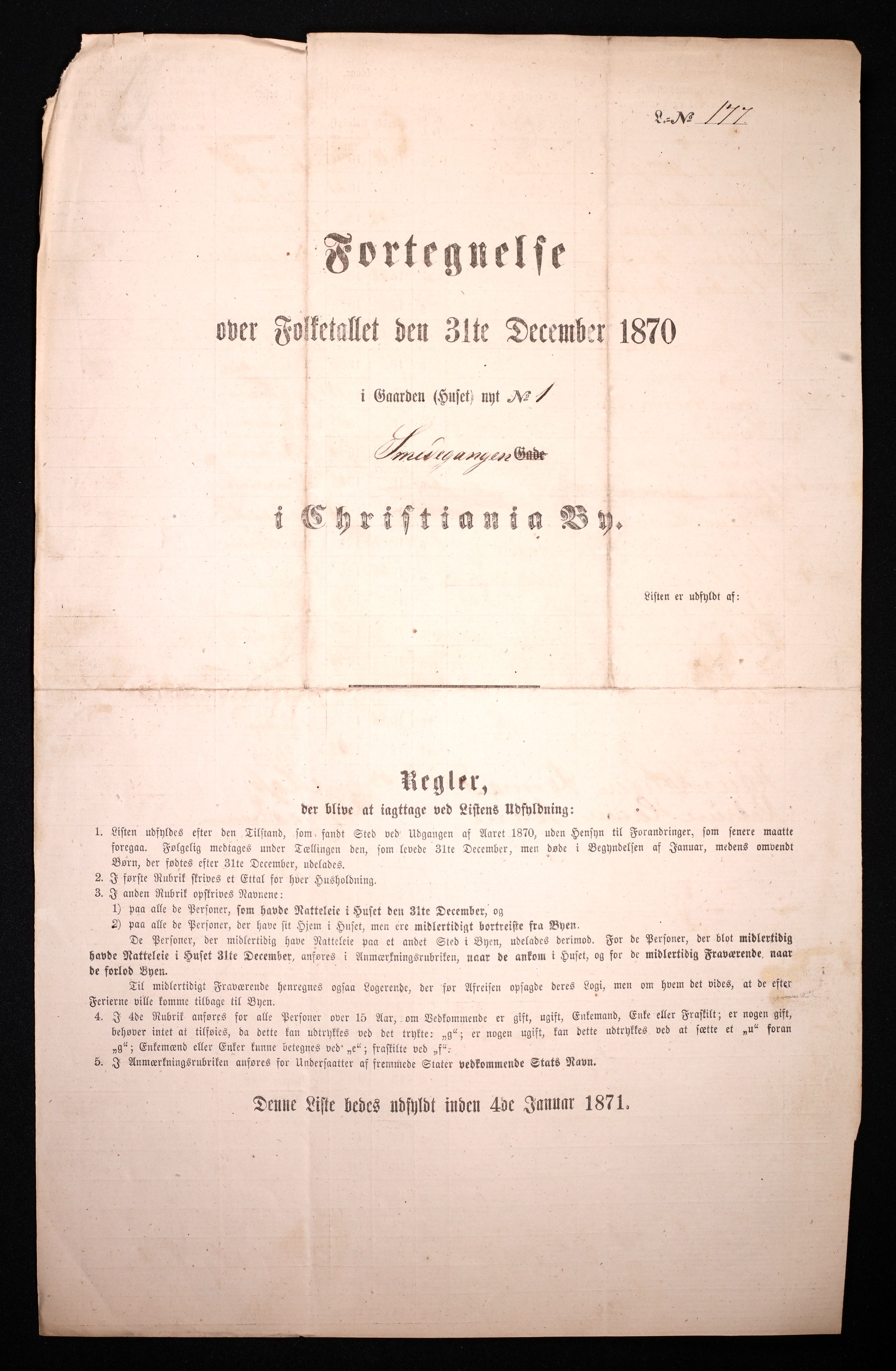 RA, 1870 census for 0301 Kristiania, 1870, p. 3500