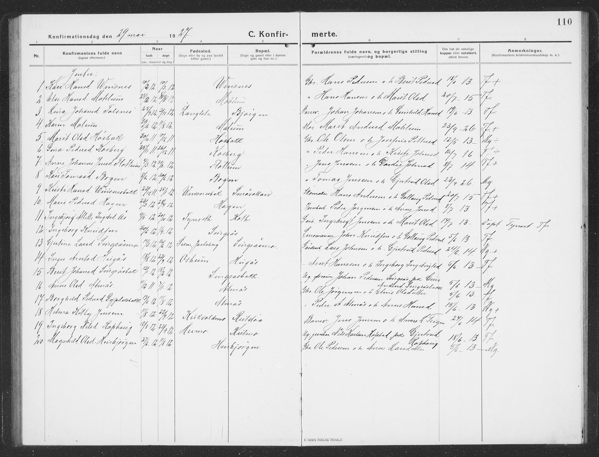 Ministerialprotokoller, klokkerbøker og fødselsregistre - Sør-Trøndelag, SAT/A-1456/688/L1030: Parish register (copy) no. 688C05, 1916-1939, p. 110