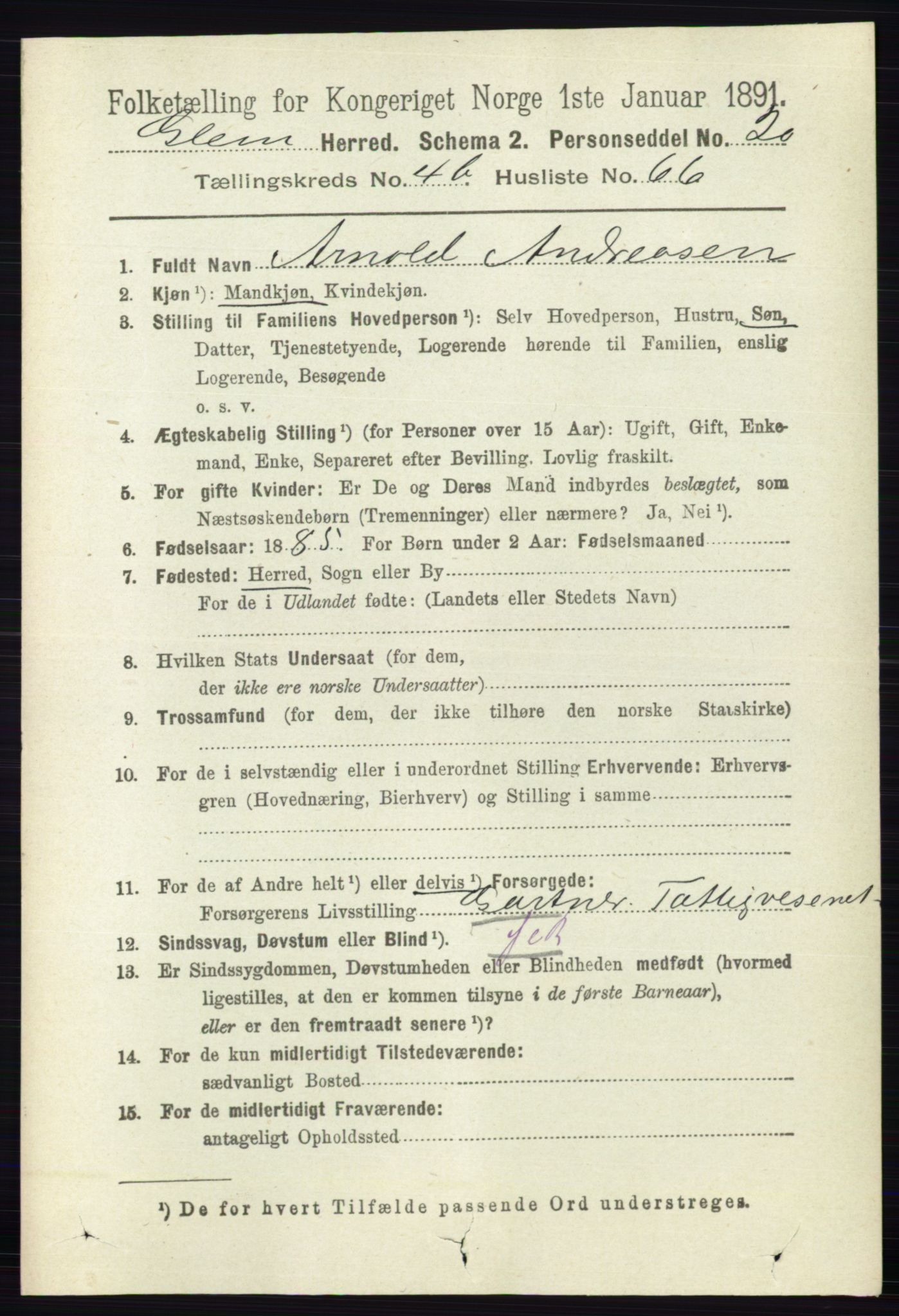 RA, 1891 census for 0132 Glemmen, 1891, p. 5568