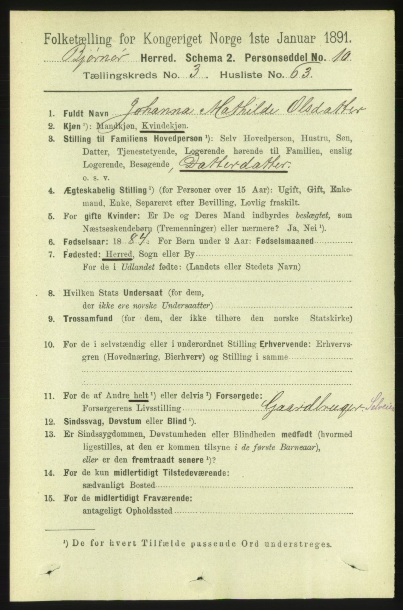 RA, 1891 census for 1632 Bjørnør, 1891, p. 1631