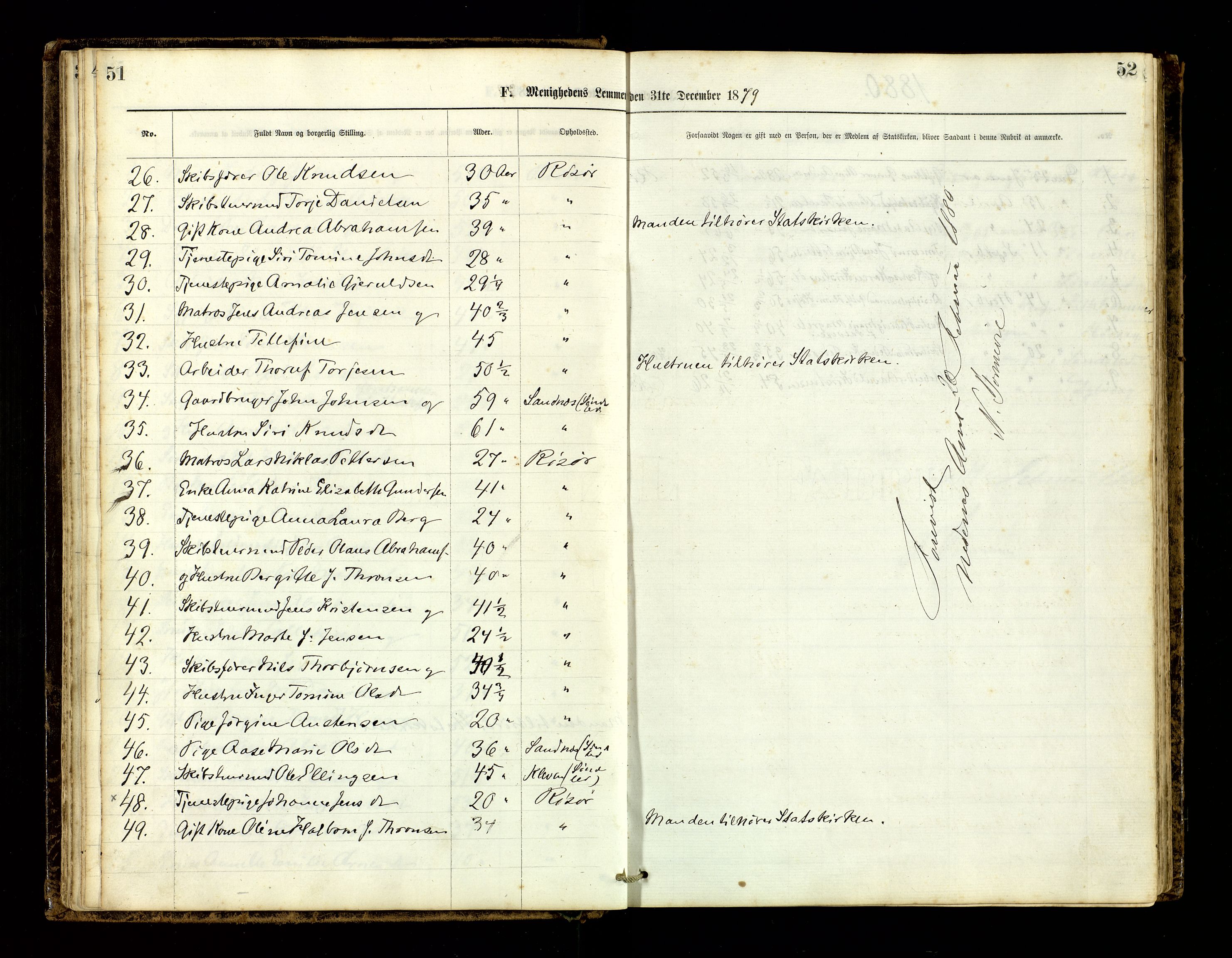 Den evangelisk-lutherske frimenighet, Risør, AV/SAK-1292-0007/F/Fa/L0001: Dissenter register no. F 17, 1877-1892, p. 51-52