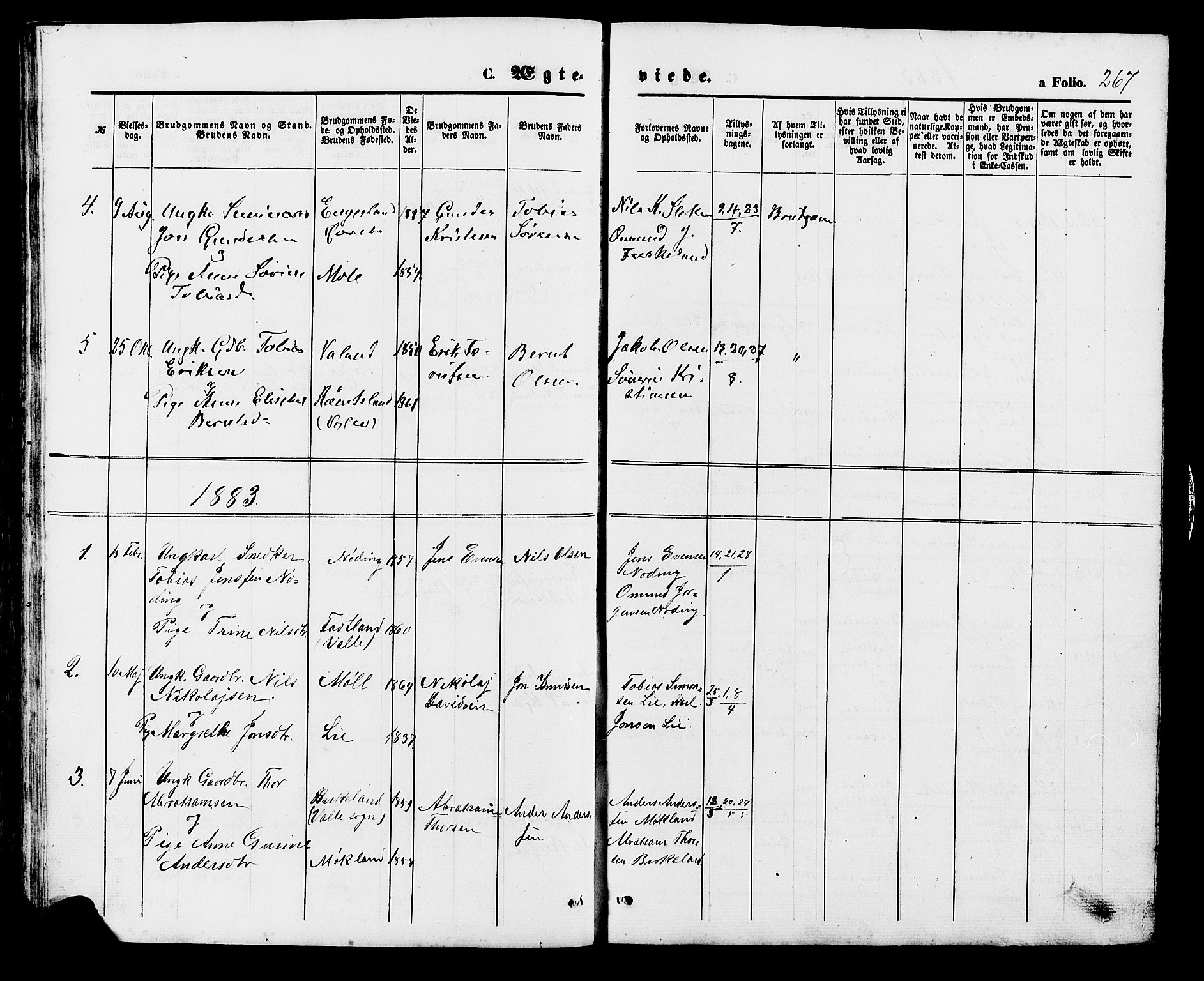 Holum sokneprestkontor, SAK/1111-0022/F/Fb/Fba/L0004: Parish register (copy) no. B 4, 1867-1890, p. 267