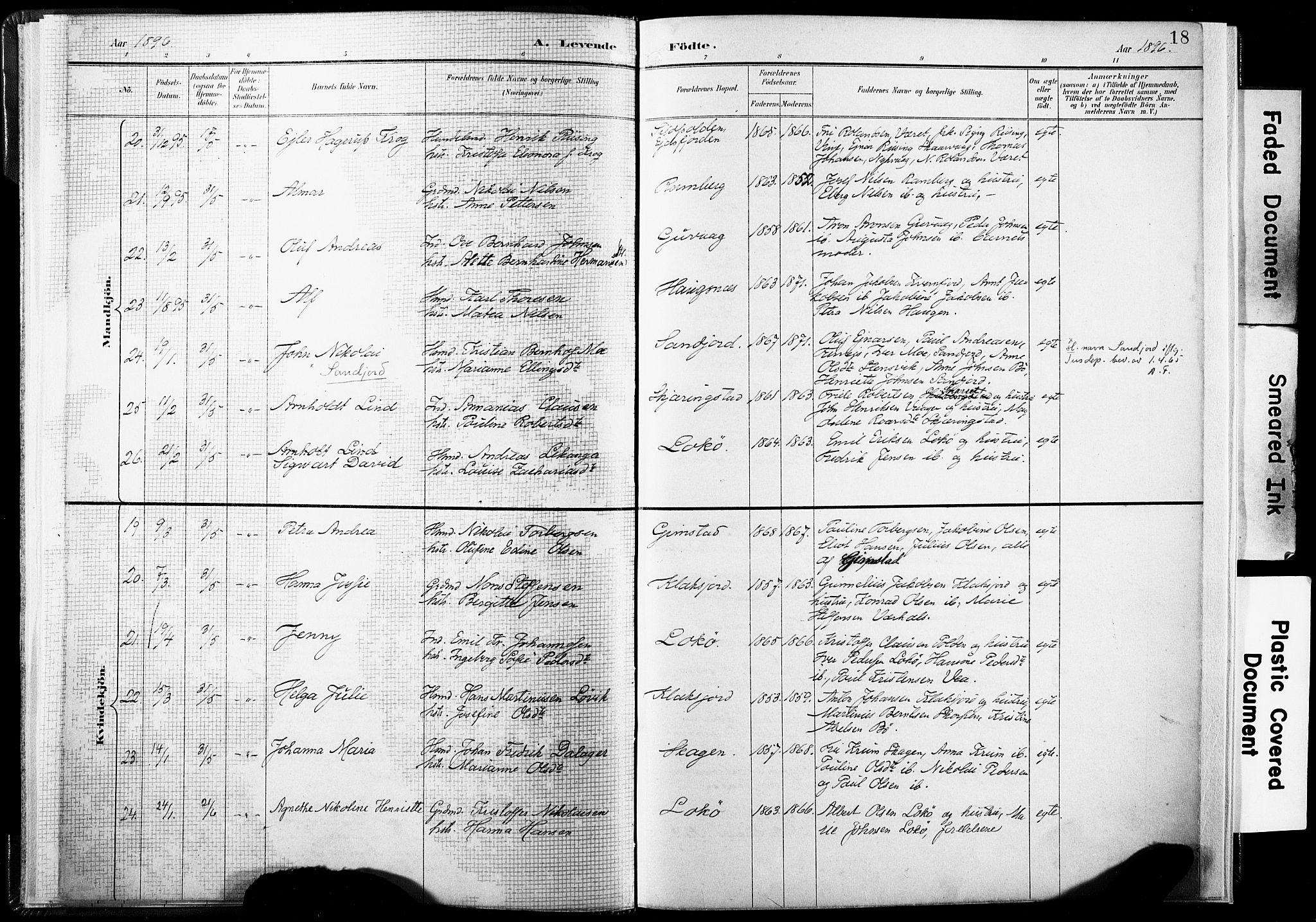 Ministerialprotokoller, klokkerbøker og fødselsregistre - Nordland, AV/SAT-A-1459/891/L1304: Parish register (official) no. 891A09, 1895-1921, p. 18