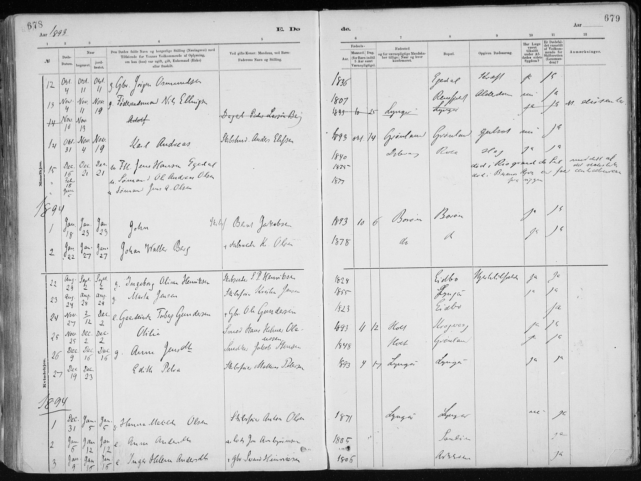 Dypvåg sokneprestkontor, SAK/1111-0007/F/Fa/Faa/L0008: Parish register (official) no. A 8, 1885-1906, p. 678-679