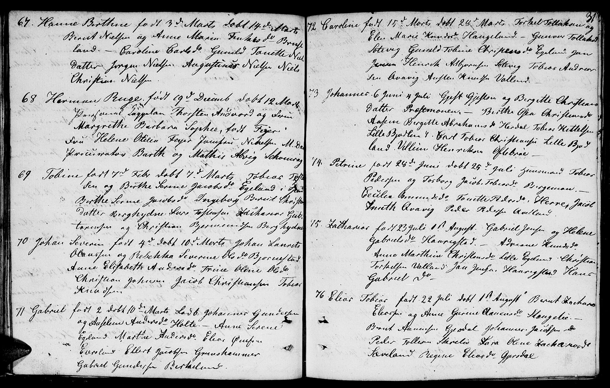 Lyngdal sokneprestkontor, SAK/1111-0029/F/Fb/Fbc/L0002: Parish register (copy) no. B 2, 1849-1864, p. 31