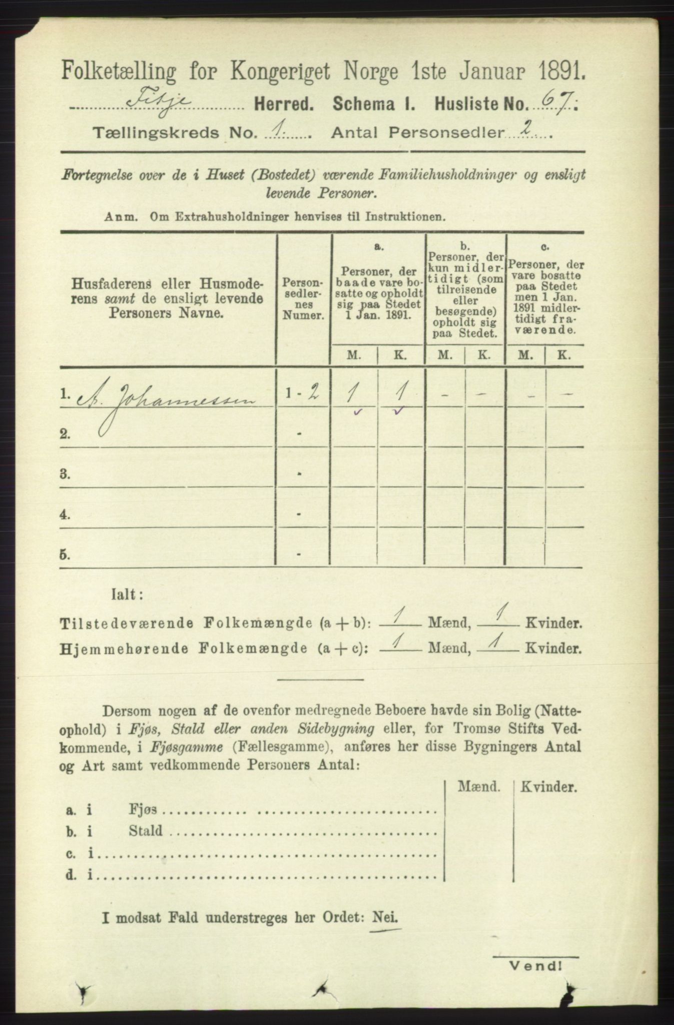 RA, 1891 census for 1222 Fitjar, 1891, p. 86