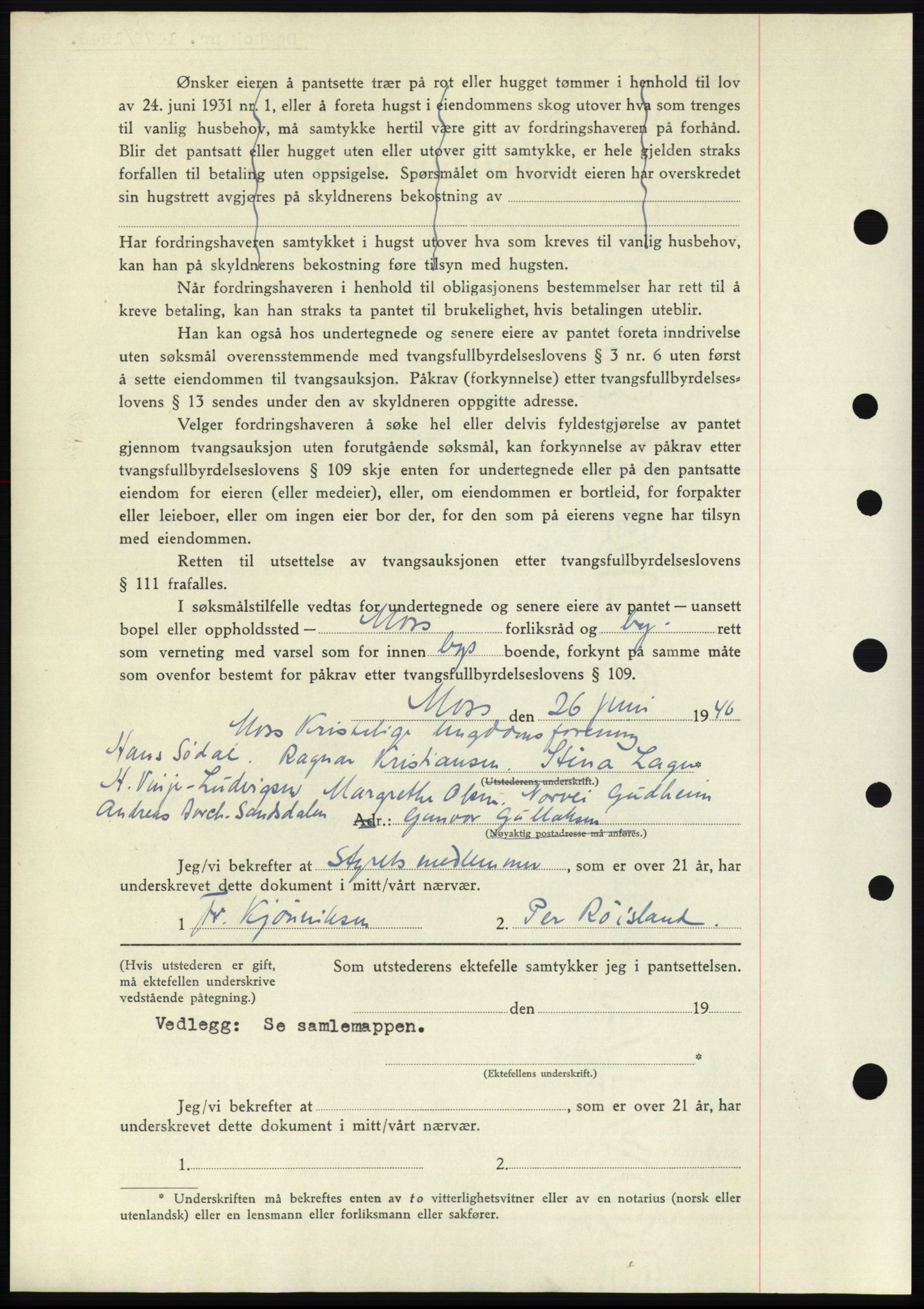 Moss sorenskriveri, SAO/A-10168: Mortgage book no. B15, 1946-1946, Diary no: : 1476/1946