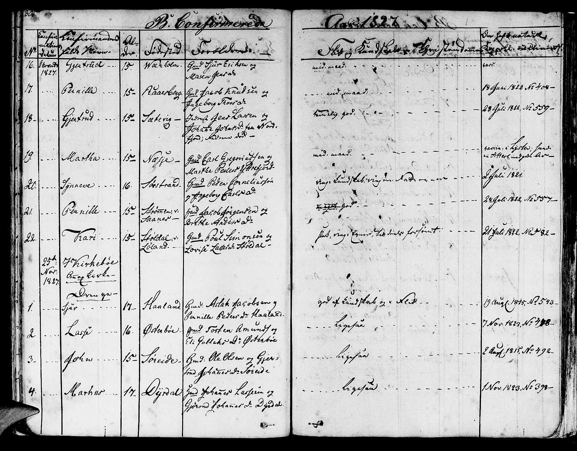 Lavik sokneprestembete, SAB/A-80901: Parish register (official) no. A 2I, 1821-1842, p. 306