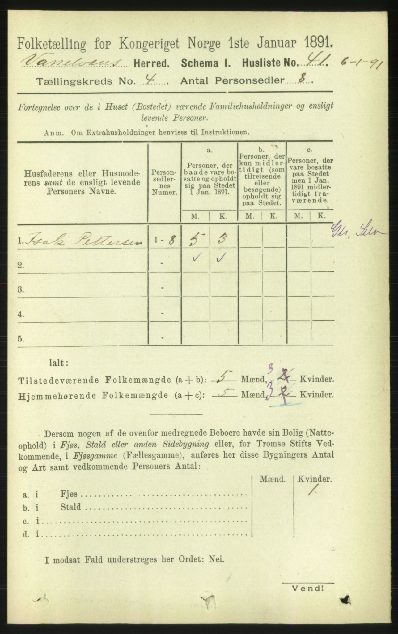 RA, 1891 census for 1511 Vanylven, 1891, p. 1803