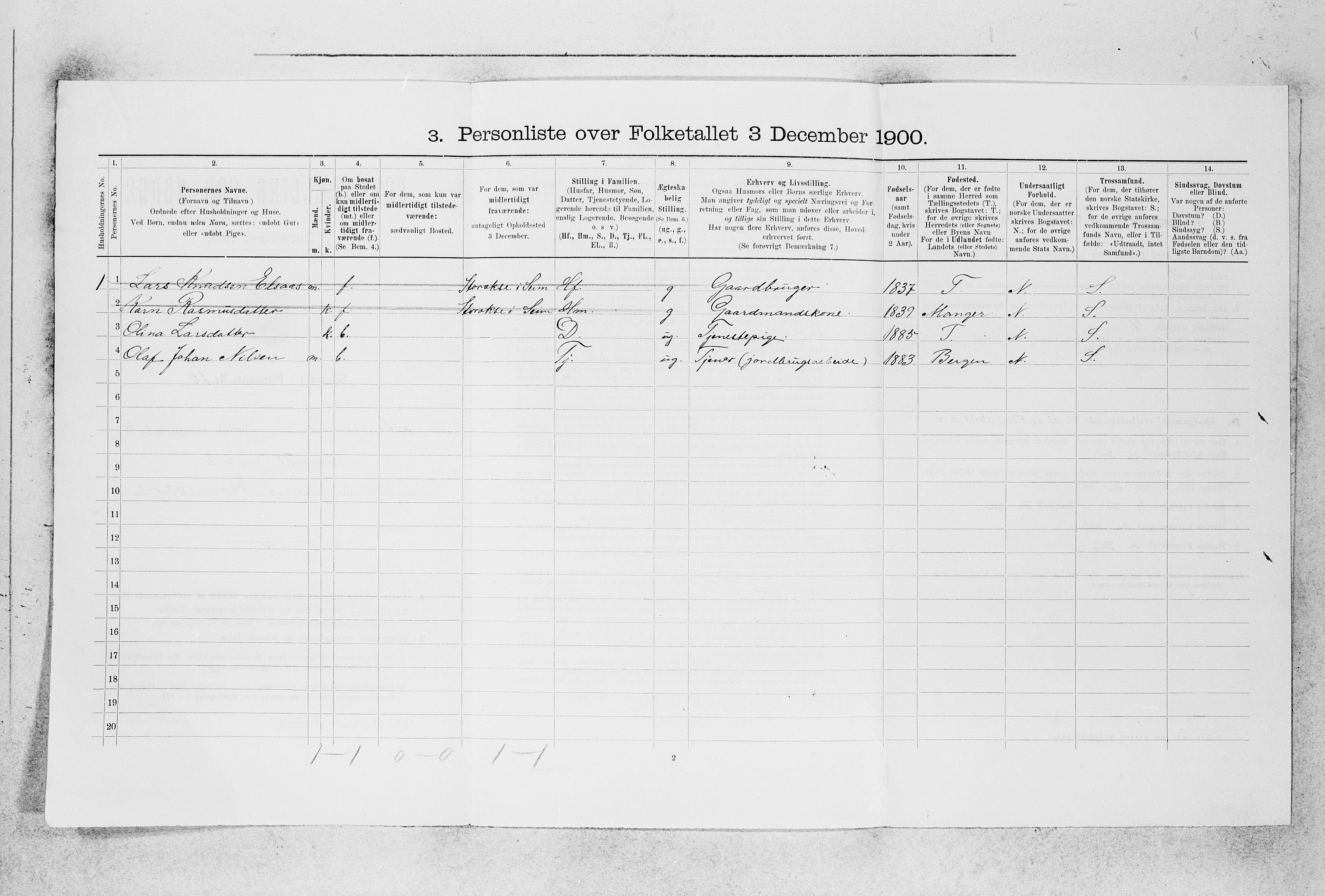 SAB, 1900 census for Alversund, 1900, p. 834