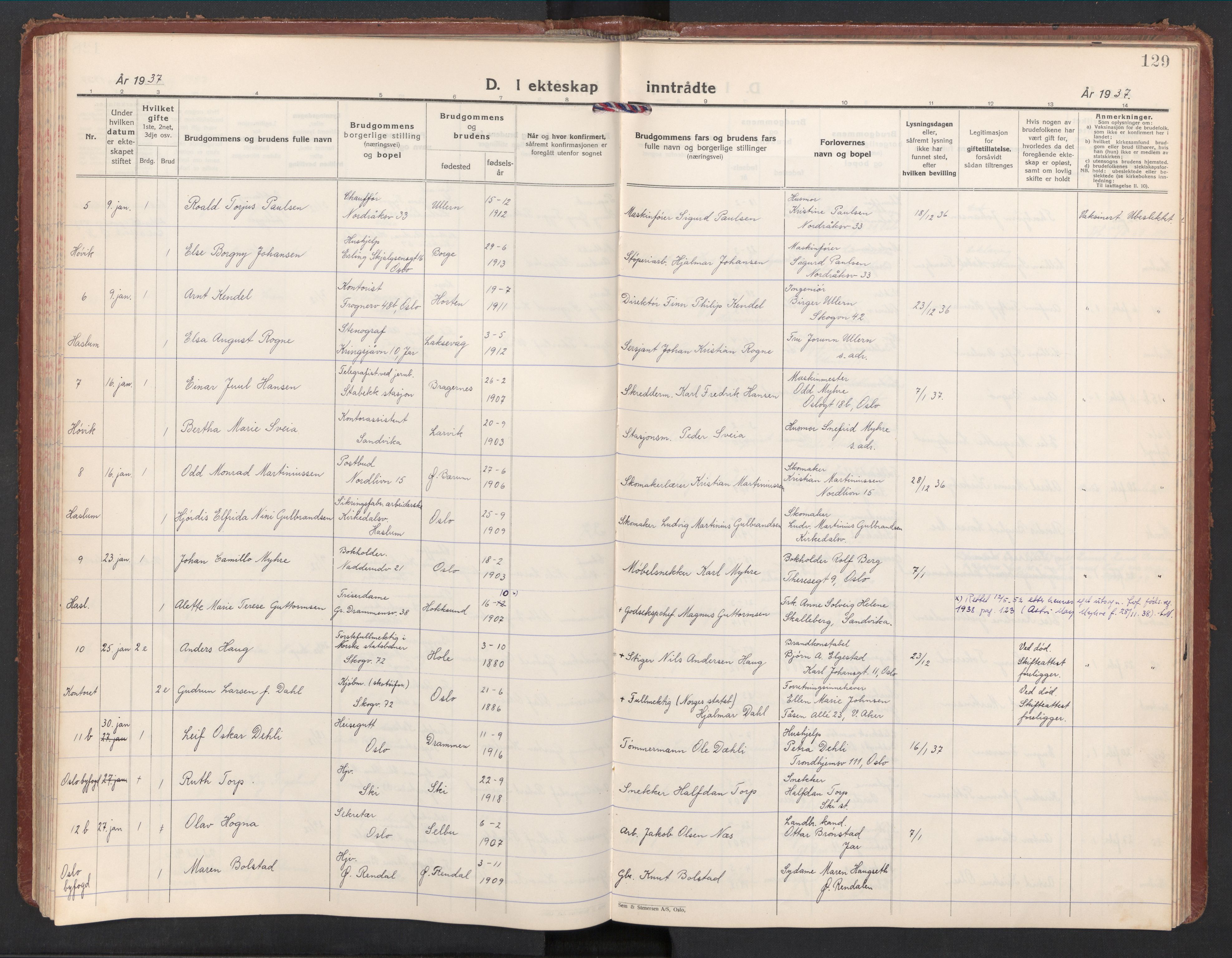 Østre Bærum prestekontor Kirkebøker, AV/SAO-A-10887/F/Fa/L0004: Parish register (official) no. 4, 1929-1940, p. 129