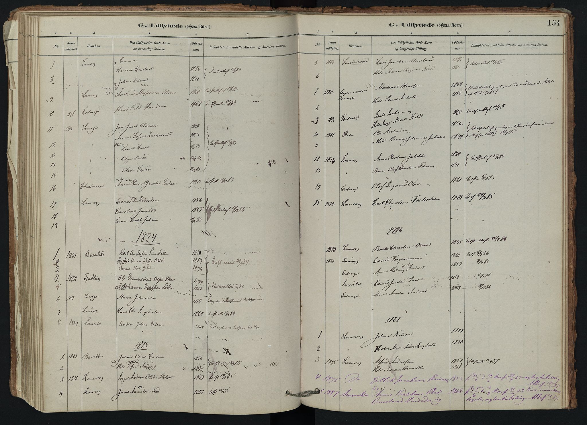 Brunlanes kirkebøker, SAKO/A-342/F/Fd/L0001: Parish register (official) no. IV 1, 1878-1917, p. 154