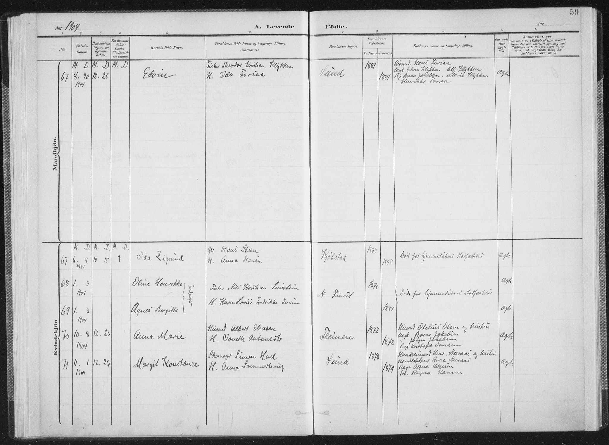 Ministerialprotokoller, klokkerbøker og fødselsregistre - Nordland, AV/SAT-A-1459/805/L0102: Parish register (official) no. 805A08I, 1900-1909, p. 59