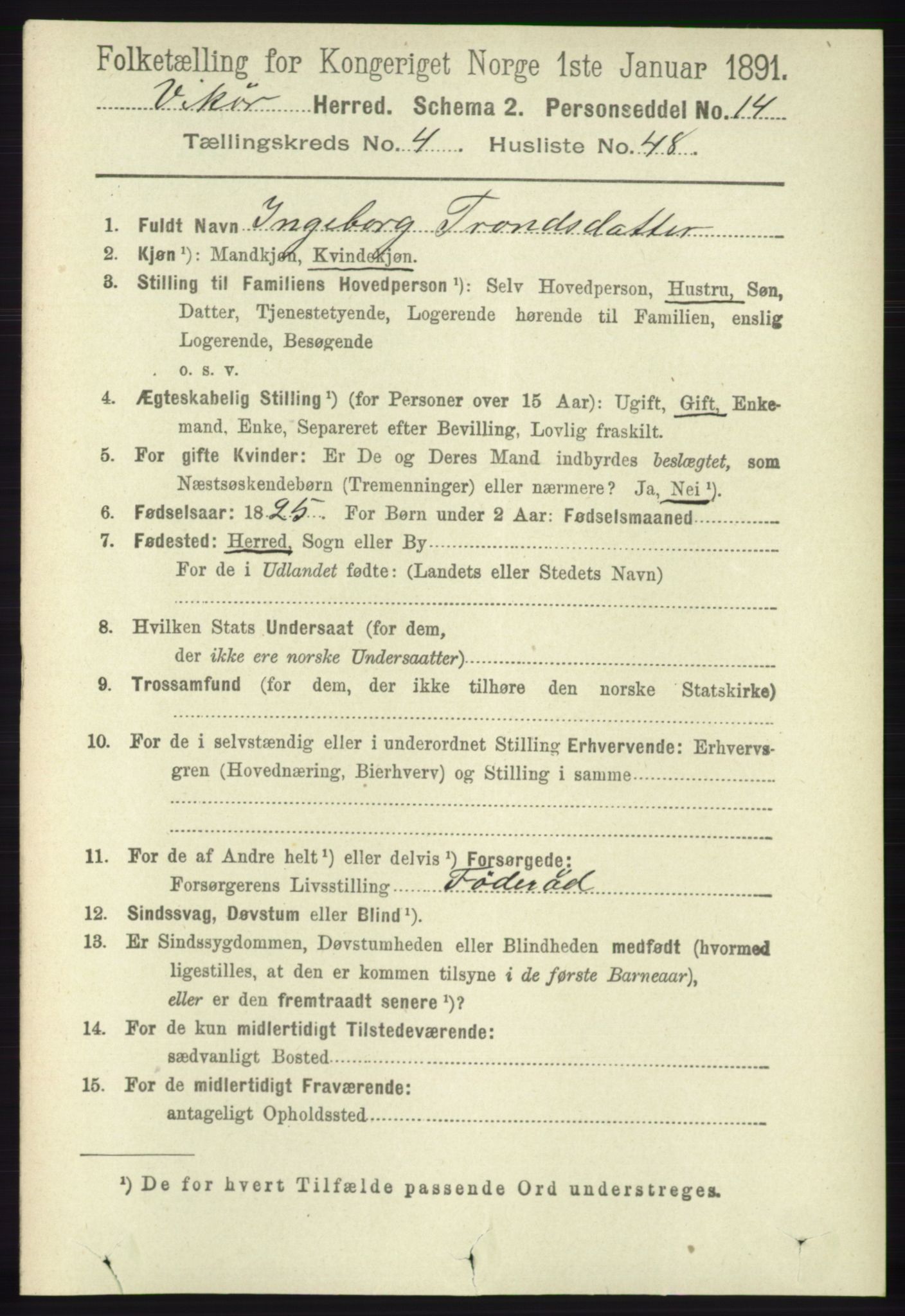 RA, 1891 census for 1238 Vikør, 1891, p. 1352