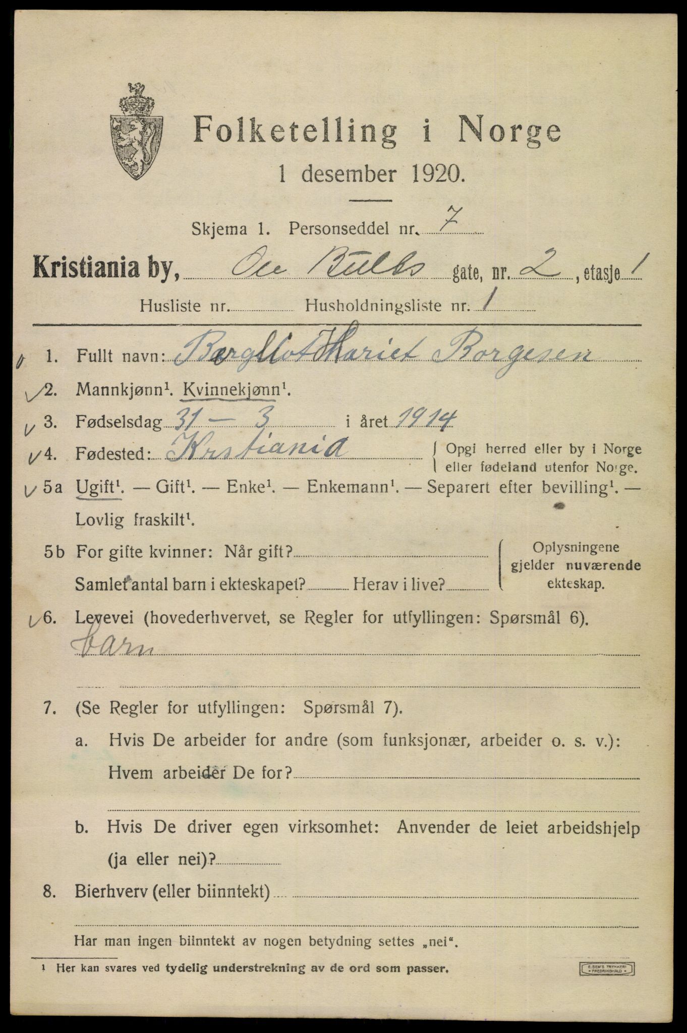 SAO, 1920 census for Kristiania, 1920, p. 432875