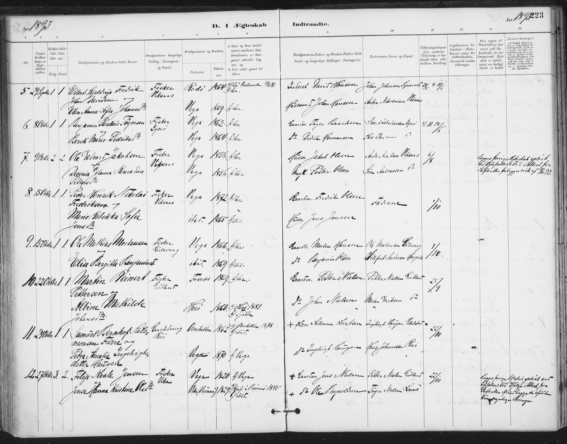 Ministerialprotokoller, klokkerbøker og fødselsregistre - Nordland, AV/SAT-A-1459/816/L0244: Parish register (official) no. 816A10, 1886-1903, p. 223